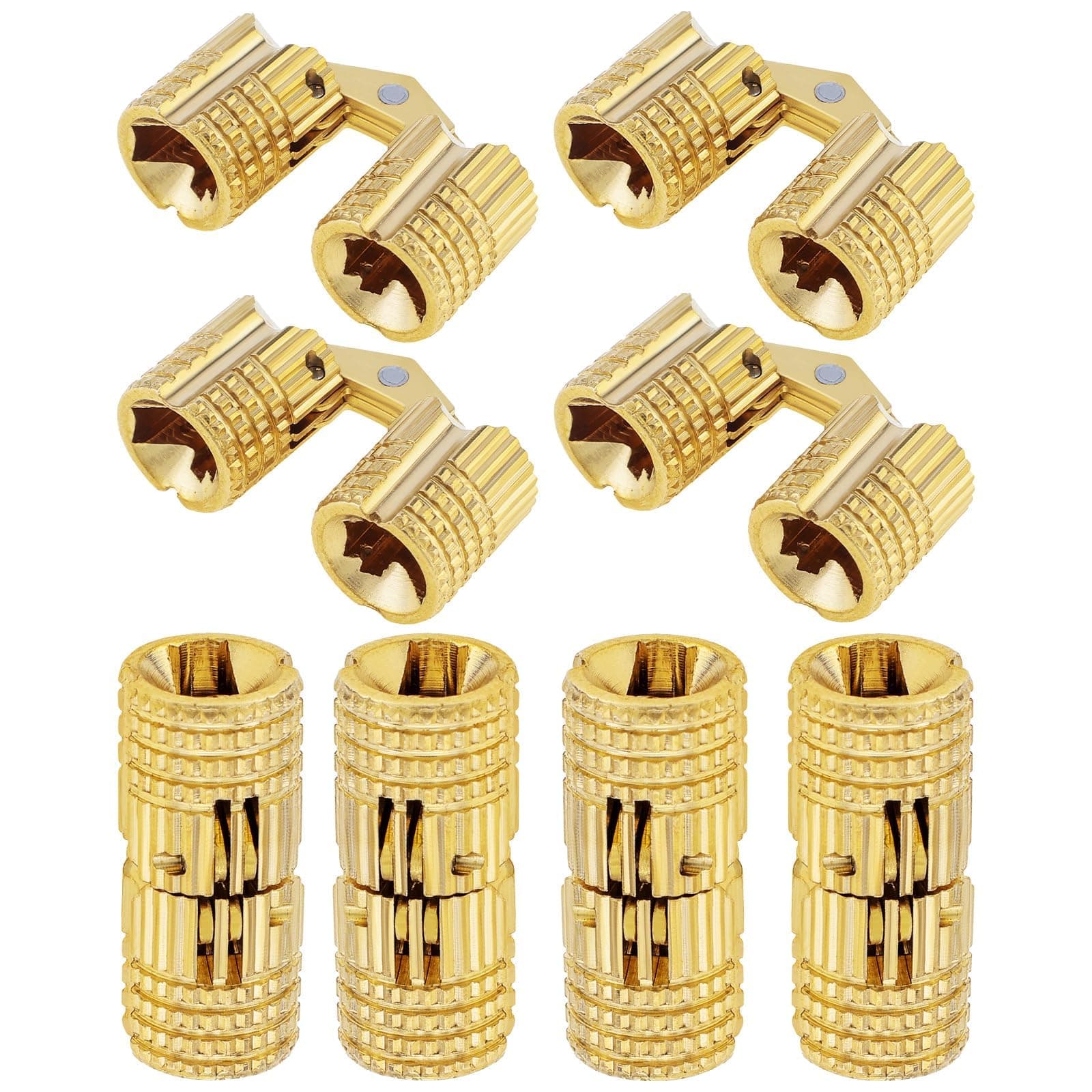 HOJLKLD 8Pcs 8 mm Hidden Brass Barrel Hinges, 180 Degree Opening Angle Concealed Furniture Hinges for DIY Jewelry Box Hand Craft
