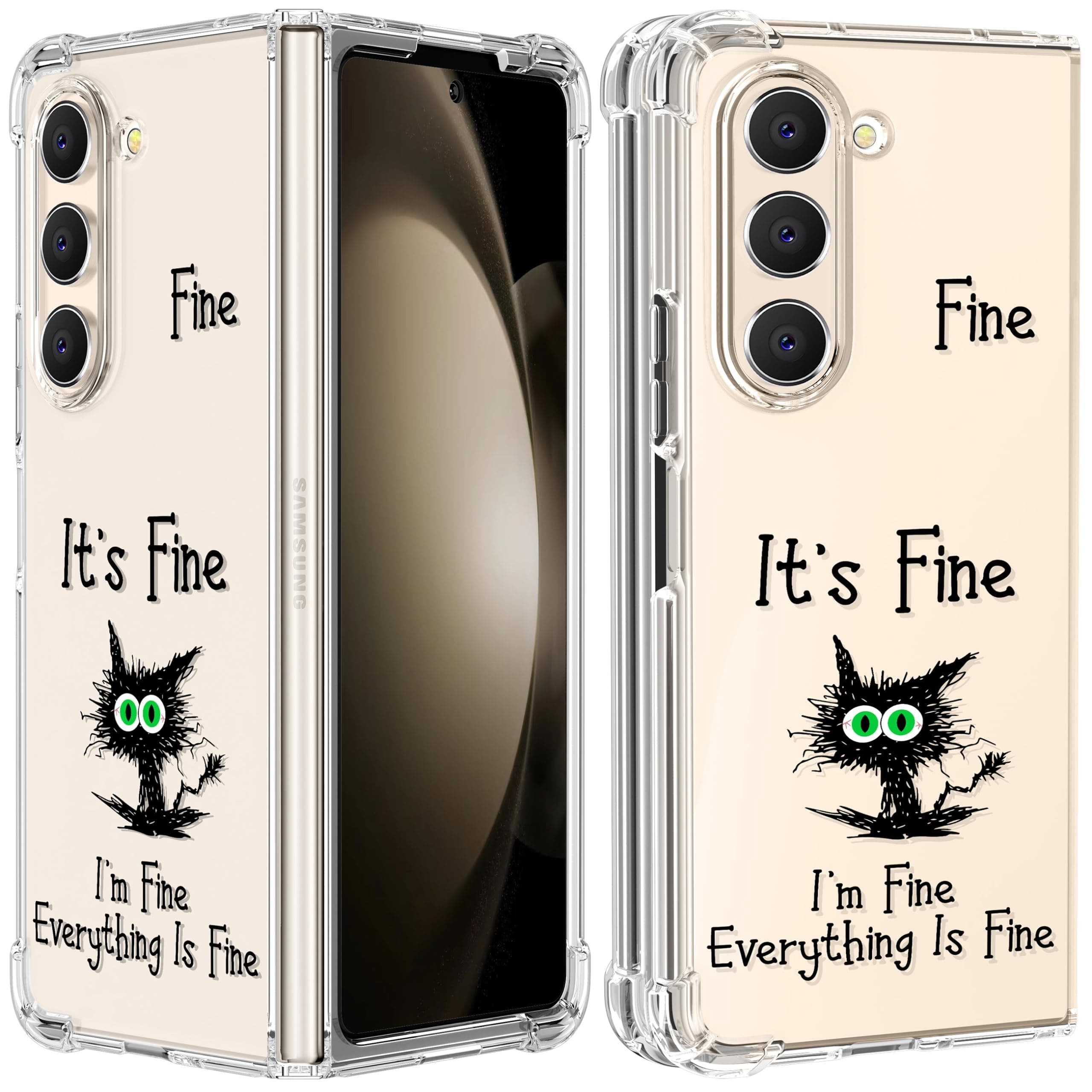 Plakill for Samsung Galaxy Z Fold 5 Case Protective Designer Cute Purple Cat Pattern, Clear Soft TPU Protection Bumper Shockproof Cover for Z Fold 5 for Men Women Girls Boys Teens Kids, 7.6"