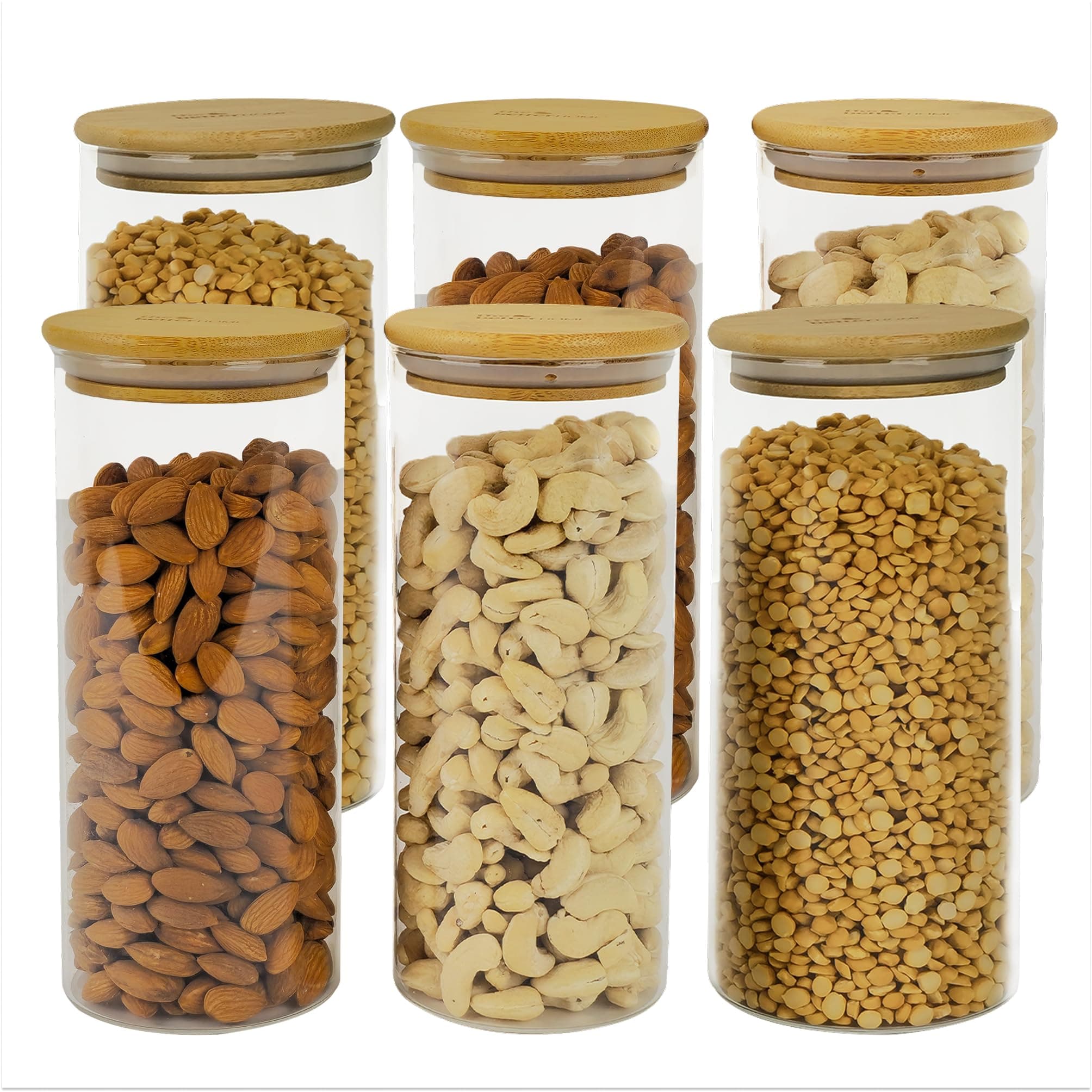 The Better Home Borosilicate Glass Jar for Kitchen Storage | Kitchen Container Set and Storage Box, Glass Containers with Lid | Air Tight Containers for Kitchen Storage |Pack of 6 (1000ml)