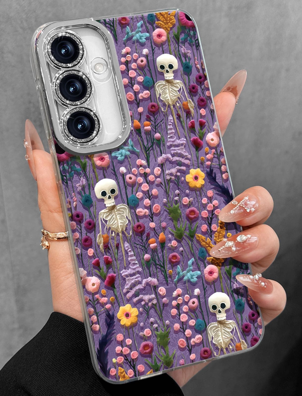 Toycamp Compatible with Samsung Galaxy A15 5G Case - Cute Glitter Purple Skull A15 5G Phone Case with Bling Camera Lens Protector Laser Holo Galaxy A15 5G Cover for Women Girly