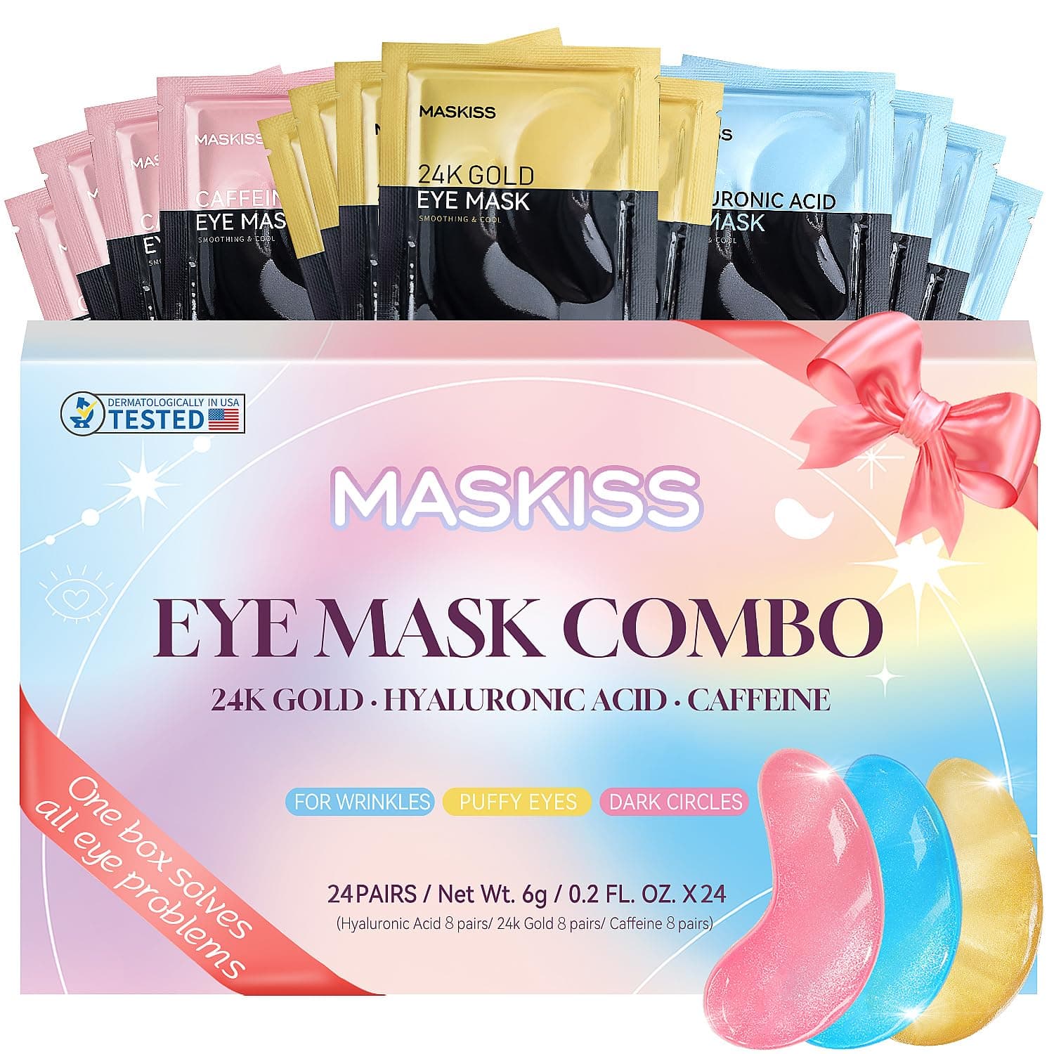 Maskiss Under Eye Patches (24 Pairs), Eye Patches for Puffy Eyes and Dark Circles, 3 Colors Eye Masks Gift Set for Undereye Bags and Wrinkles, Skin Care Set for Bachelorette Party Favors