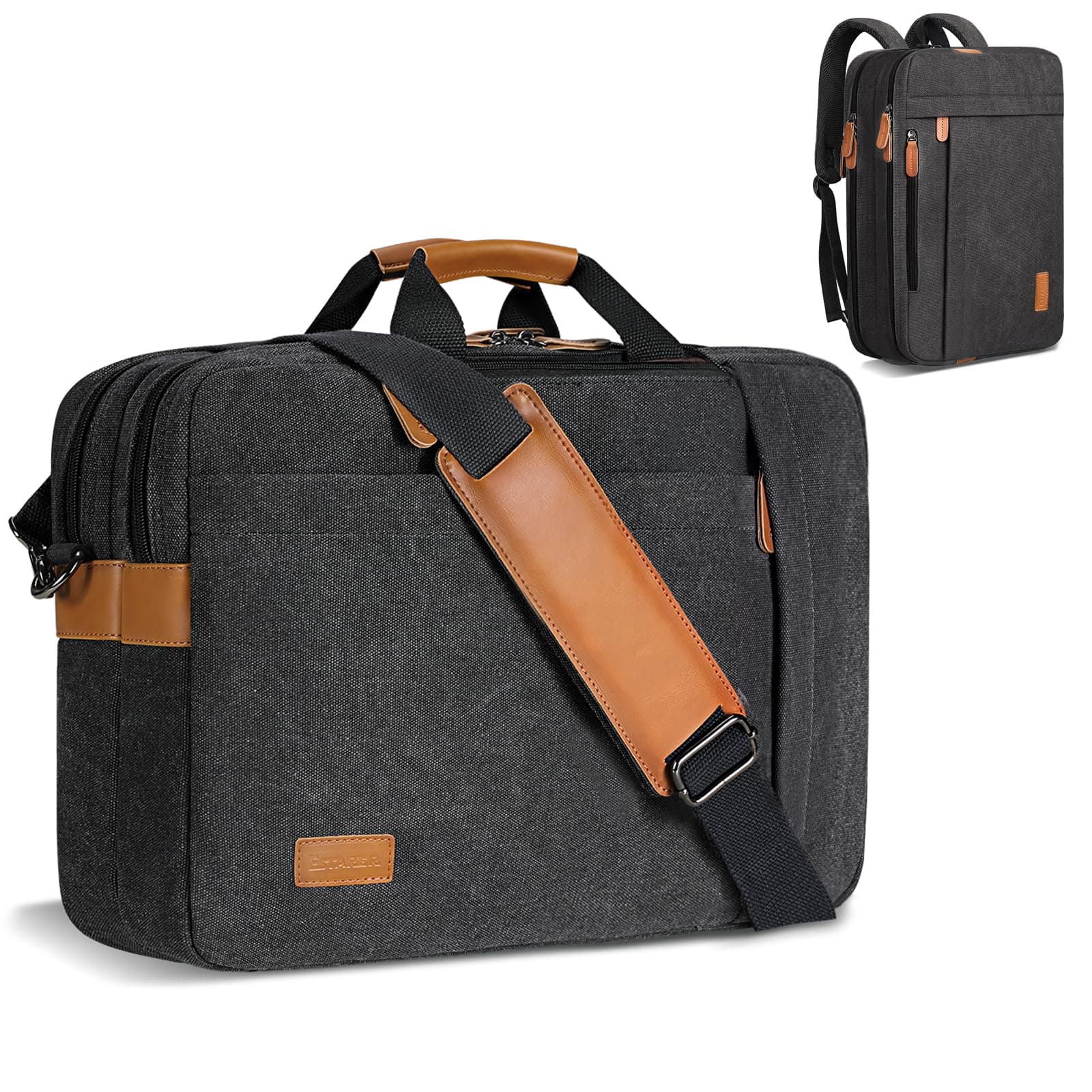 ESTARER 3 In 1 Laptop Bag for Men, 17-17.3 Inch Computer Bag Laptop Backpack for Work/Travel/Business, Convertible Briefcase Water Resistant Canvas Messenger Bag (Dark Grey)