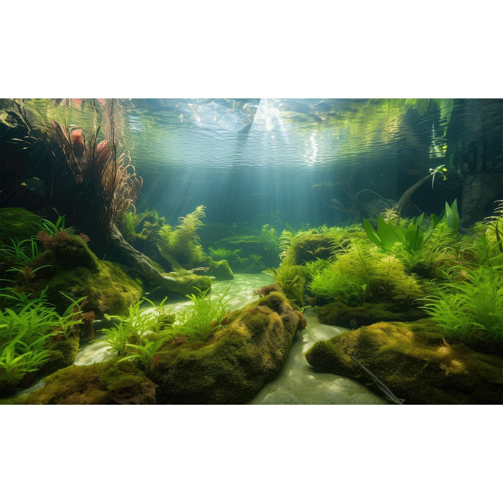 Underwater Aquarium Background Undersea Aquatic Plants Fish Tank Background Ocean Floor Sandy Sea Bed Scene Terrarium Backgrounds Lush Moss Covered Stone Rock Cork Reptile Tank Backgrounds 24x12in