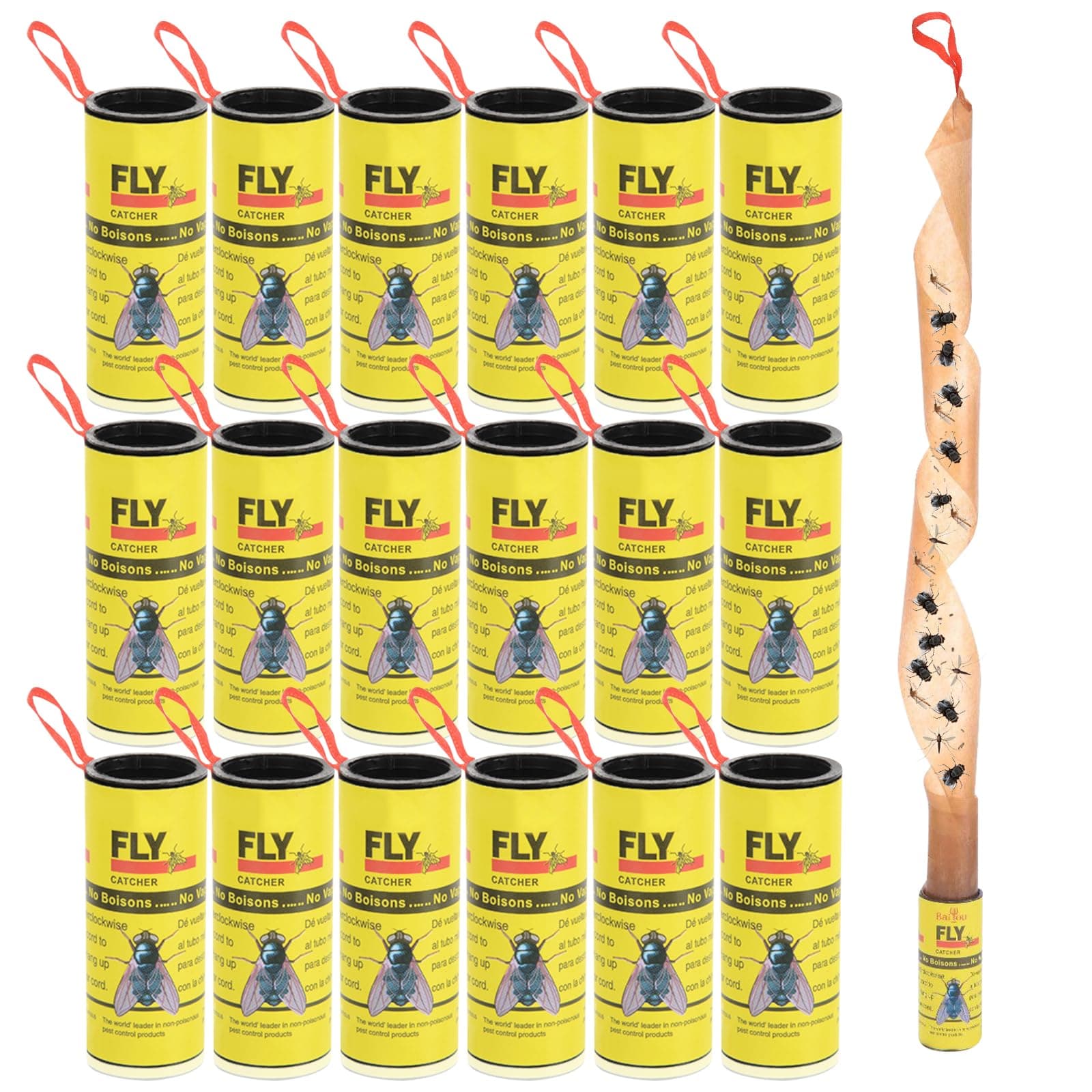 WD&CD 18 Pcs Fly Strips, Fly Ribbon Sticky Traps, Fly Tape Trap Ribbon, FPesticide Free Fly Paper Roll Hanging, Fly Trap Fly Paper Strips Indoor Catcher for Fruit Flies/Gnat/Insect/Pest/Mosquito