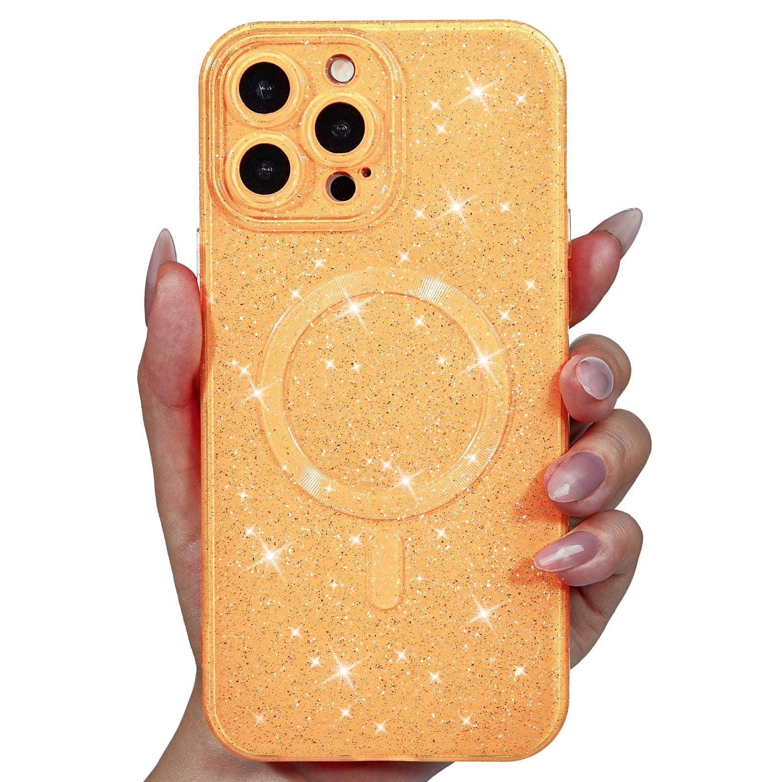 Svanove Glitter Case for iPhone 14 Pro Max Phone Case Magnetic Compatible with Magsafe, Sparkle Bling Shiny Sparkly Cute Girly Design, Trendy Aesthetic Hard Mag Cover for Women Girls, Yellow