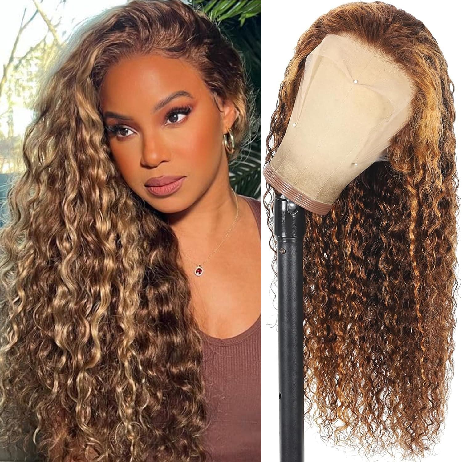 Highlight Blonde Wig 13x4 Curly Lace Front Wigs Human Hair Water Wave Human Hair Wigs for Women Glueless Wigs Human Hair Pre Plucked with Baby Hair 26 inch