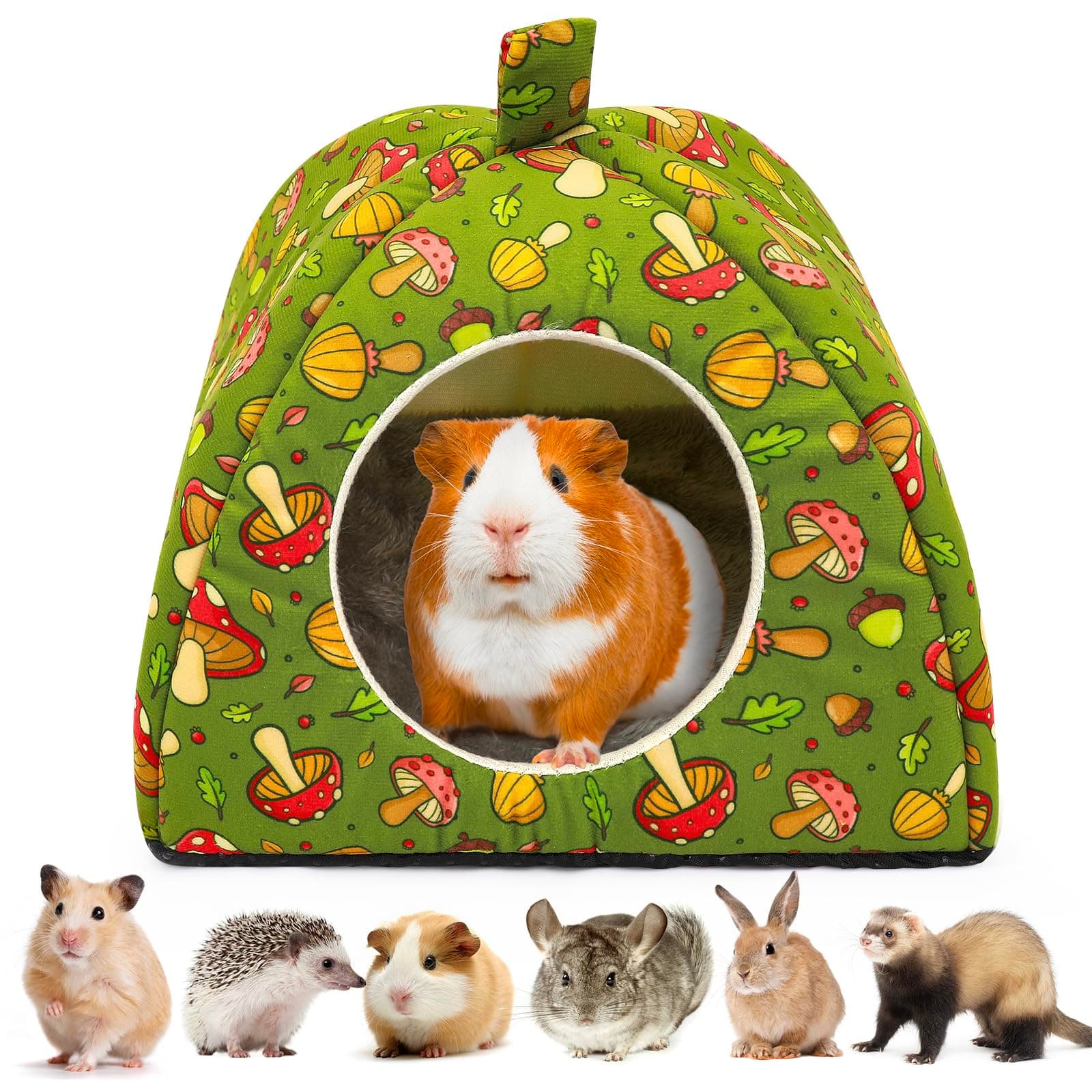 Dolitego Guinea Pig Hideout - Warm Hamster Bunny Bed with Cushion, Guinea Pig Cage Accessories Washable Sleeping House for Small Animals (Large)