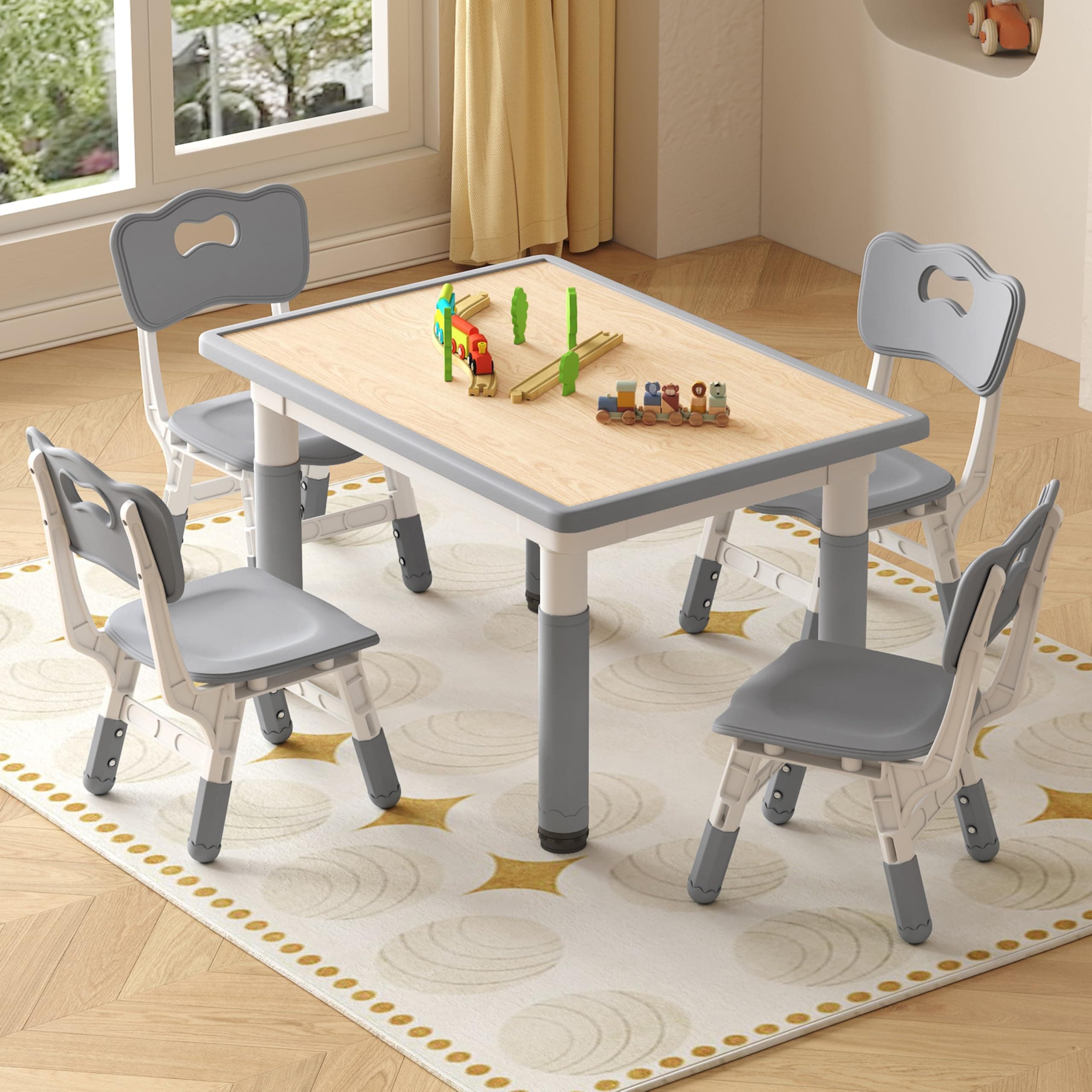 JONUTATO Kids Table and Chairs, Graffiti Desktop Toddler Table and 4 Chairs