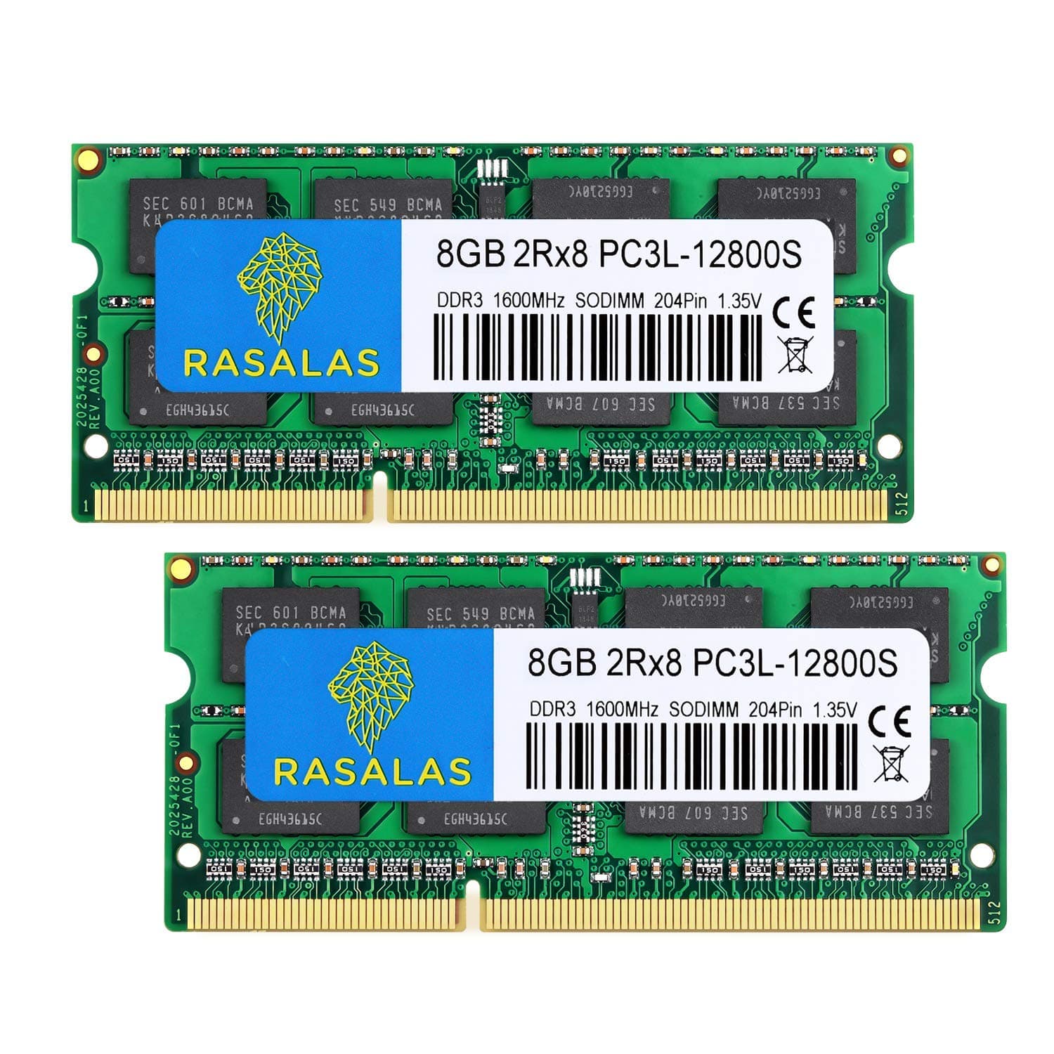 16GB(2x8GB) 2Rx8 PC3L-12800S Sodimm DDR3l 1600MHz DDR3 RAM CL11 1.35V 204-Pin Laptop MAC Notebook AIO Computer Notebook Memory Upgrade Kit Rasalas
