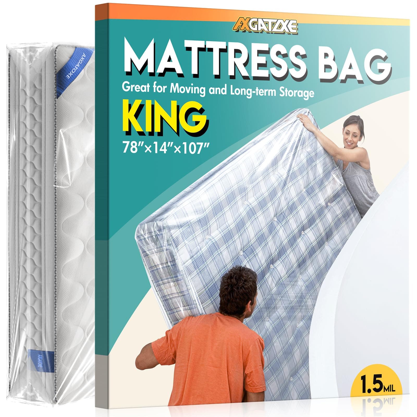 Axgatoxe Plastic Mattress Bag for Moving Storage, King Size (1.5MIL)