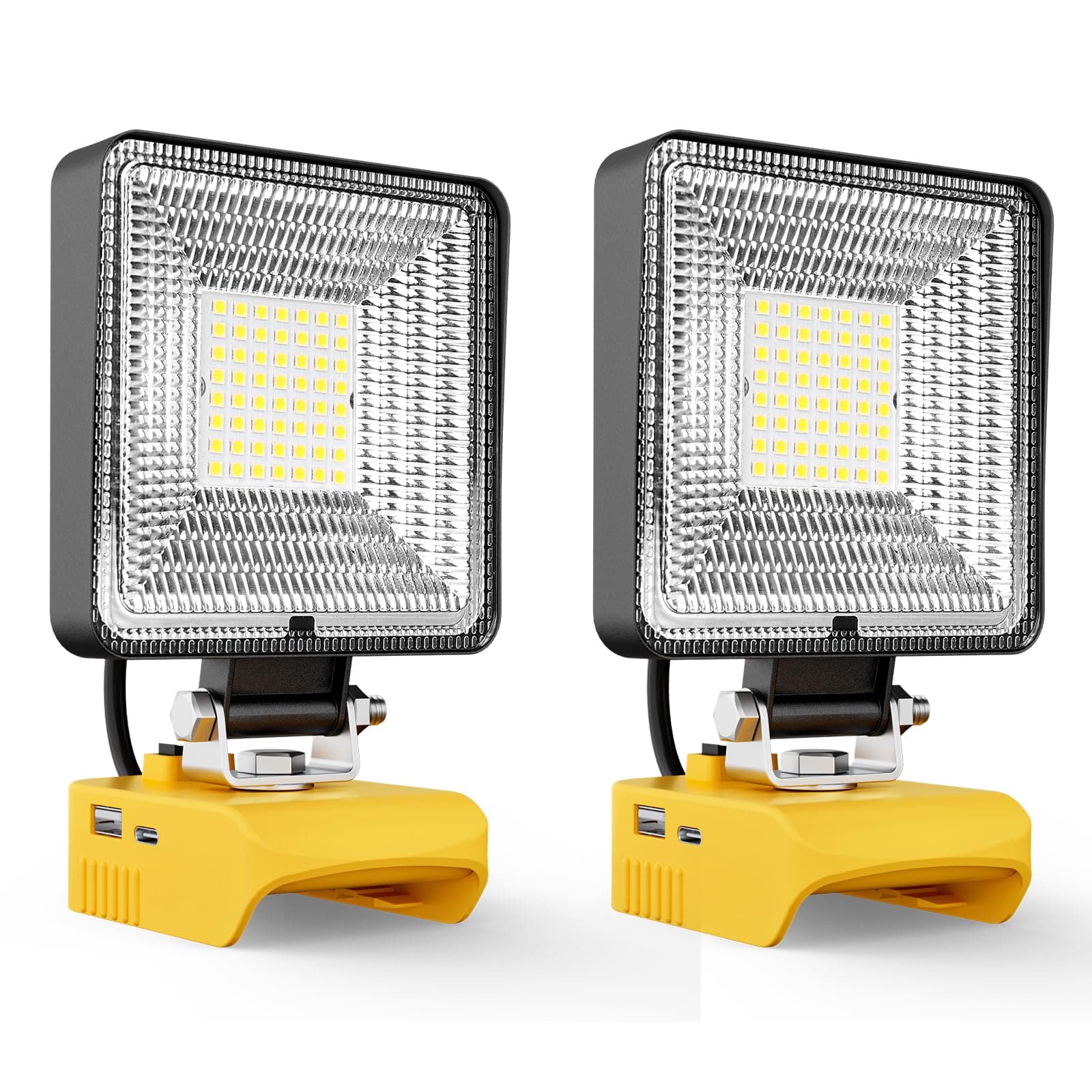 LIVOWALNY 60W LED Work Light Compatible with Dewalt 20V Battery, 2PCS 6000LM Flashlight with USB A & USB C Output Port Low Voltage Protection, Cordless Portable Floodlight for Camping