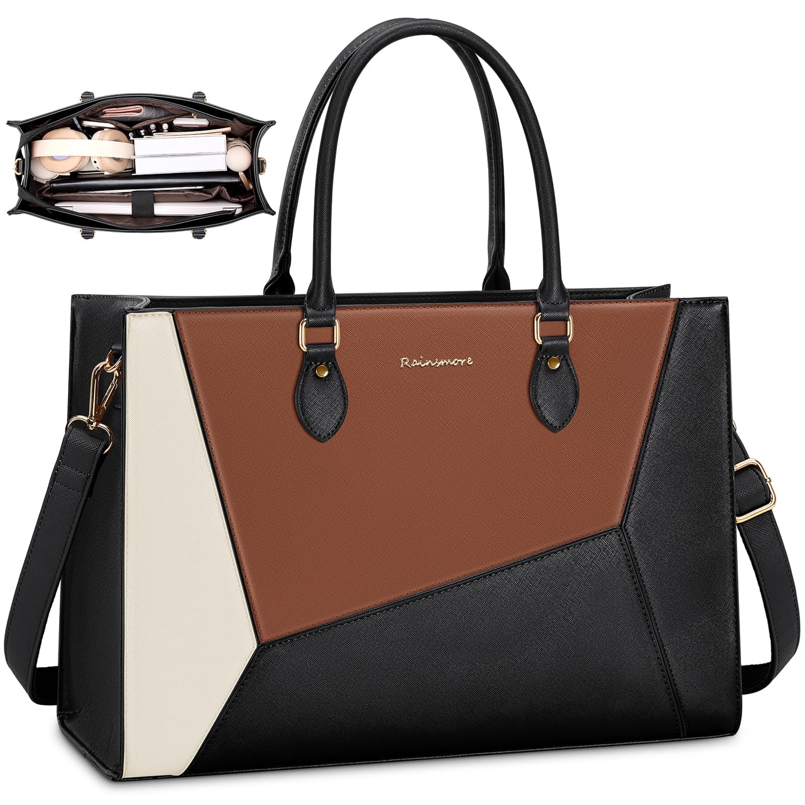 Laptop Bag for Women 15.6 inch Work Tote Bag PU Leather Waterproof Computer Briefcase Shoulder Bag for Business Office