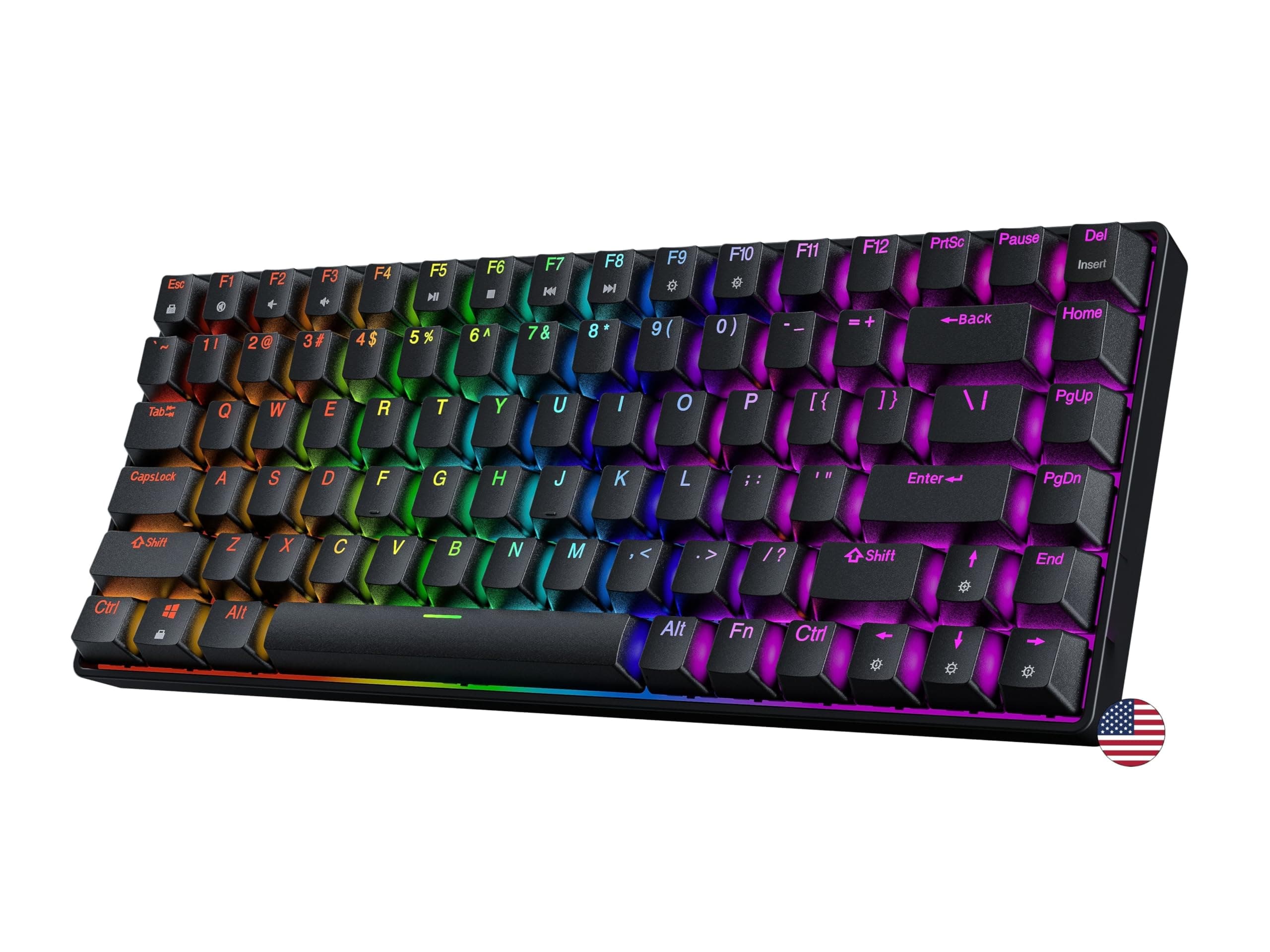 Geeky GK75 75% | Hot Swappable Mechanical Gaming Keyboard | 84 Keys Multi Color RGB LED Backlit for PC/Mac Gamer | ANSI US American Layout (Black, Mechanical Blue)