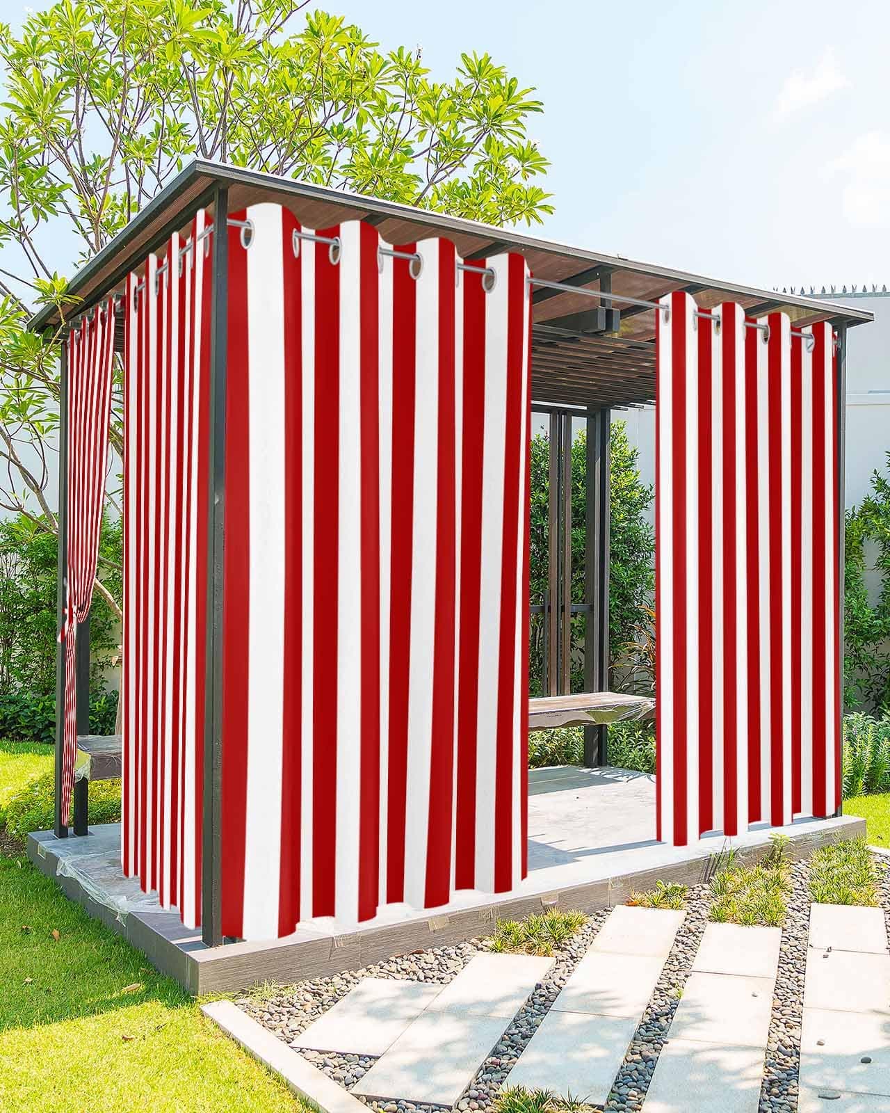 Striped Outdoor Curtains for Patio Waterproof Weatherproof,Red and White Outdoor Curtains,Sun Blocking Privacy Grommet Outside Curtains Stripe Drapes for Gazebo Porch Pergola,2 Panels,54W x 108L
