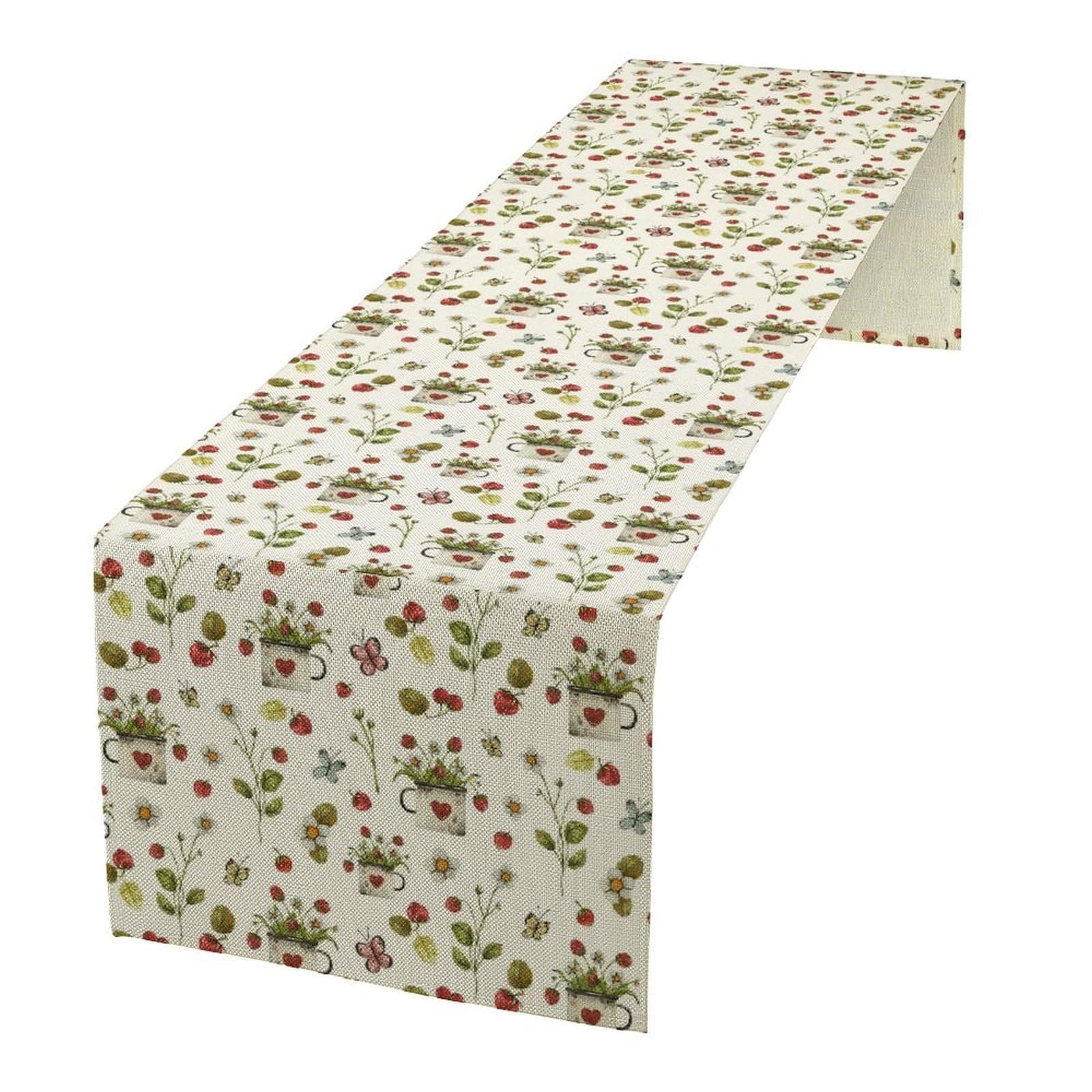 FengMingRui Strawberry Vintage Table Runne Boho Retro Flower Floral Butterfly Rustic Dining Table Decoration for Kitchen Dining Room Holiday Party Decor 13x90in
