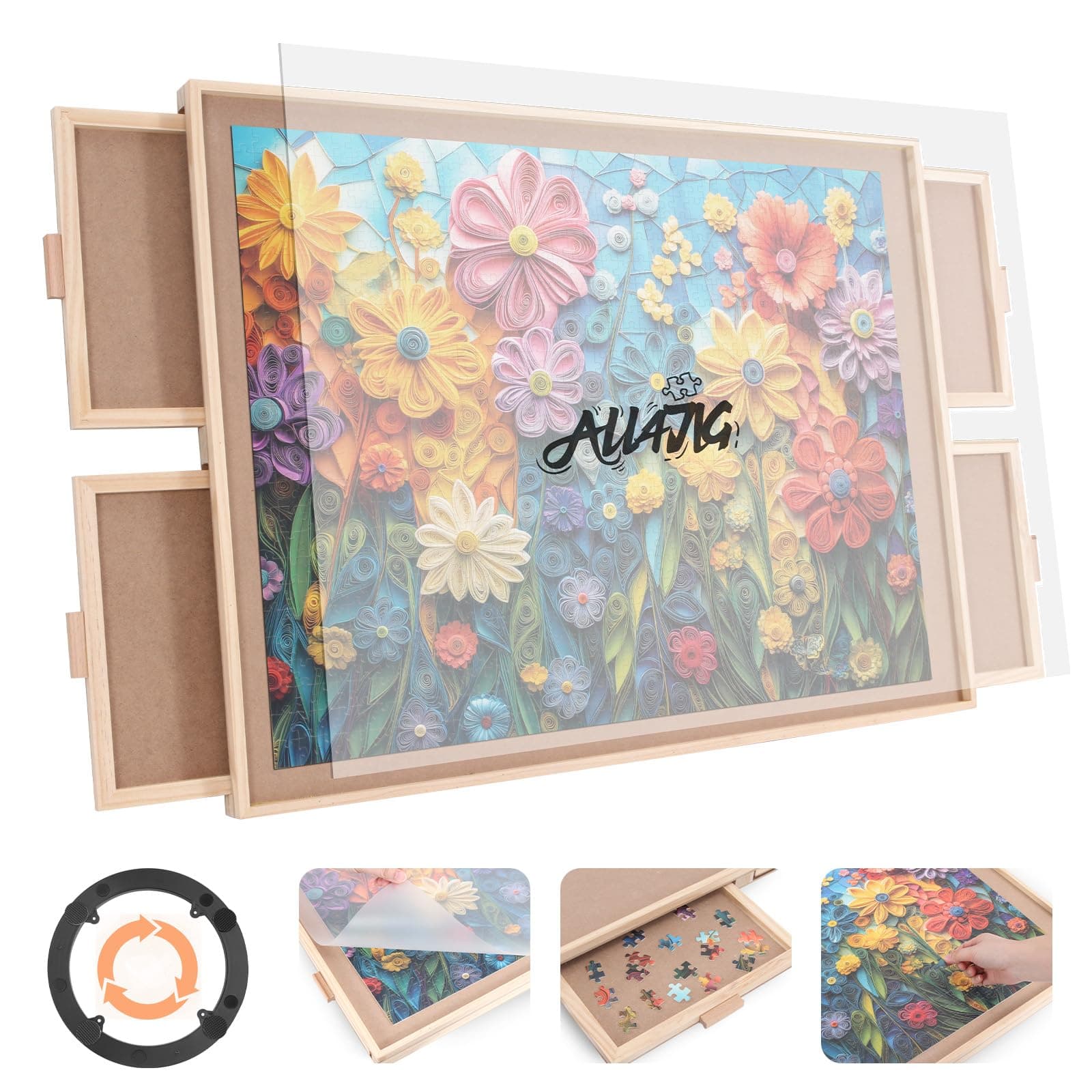 ALL4JIG 1000 Piece Rotating Puzzle Board with Drawers 22.44"x30.16"Portable Wooden Jigsaw Puzzle Table for Adults Portable,Lazy Susan Spinning Puzzle Boards Birthday Gift for mom