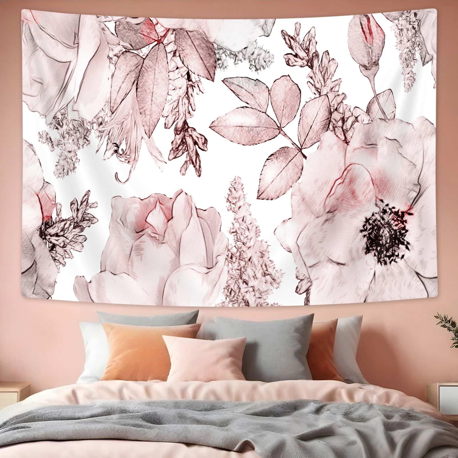 SAOLUIS Floral Tapestry, Pink Flower Tapestry Aesthetic Watercolor Flowers Wall Hanging, Polyester Flowers Wall Decor for Dorm Living Room Bedroom Home Decor (Pink, 90X70 Inches)