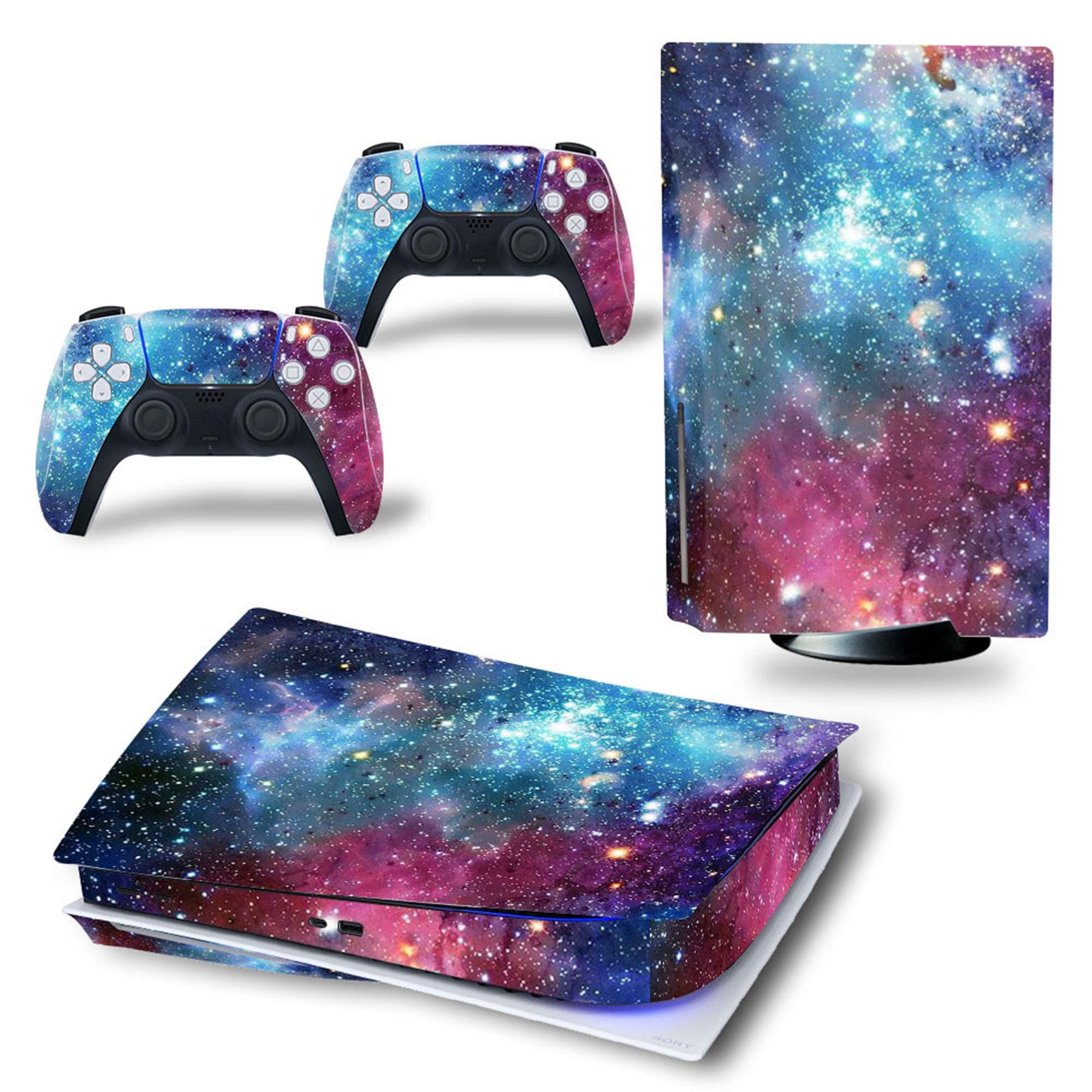Ps5 Stickers Full Body Vinyl Skin Decal Cover for PlayStation 5 Digital Edition Console Controllers (CD Version, Blue Starry Sky)
