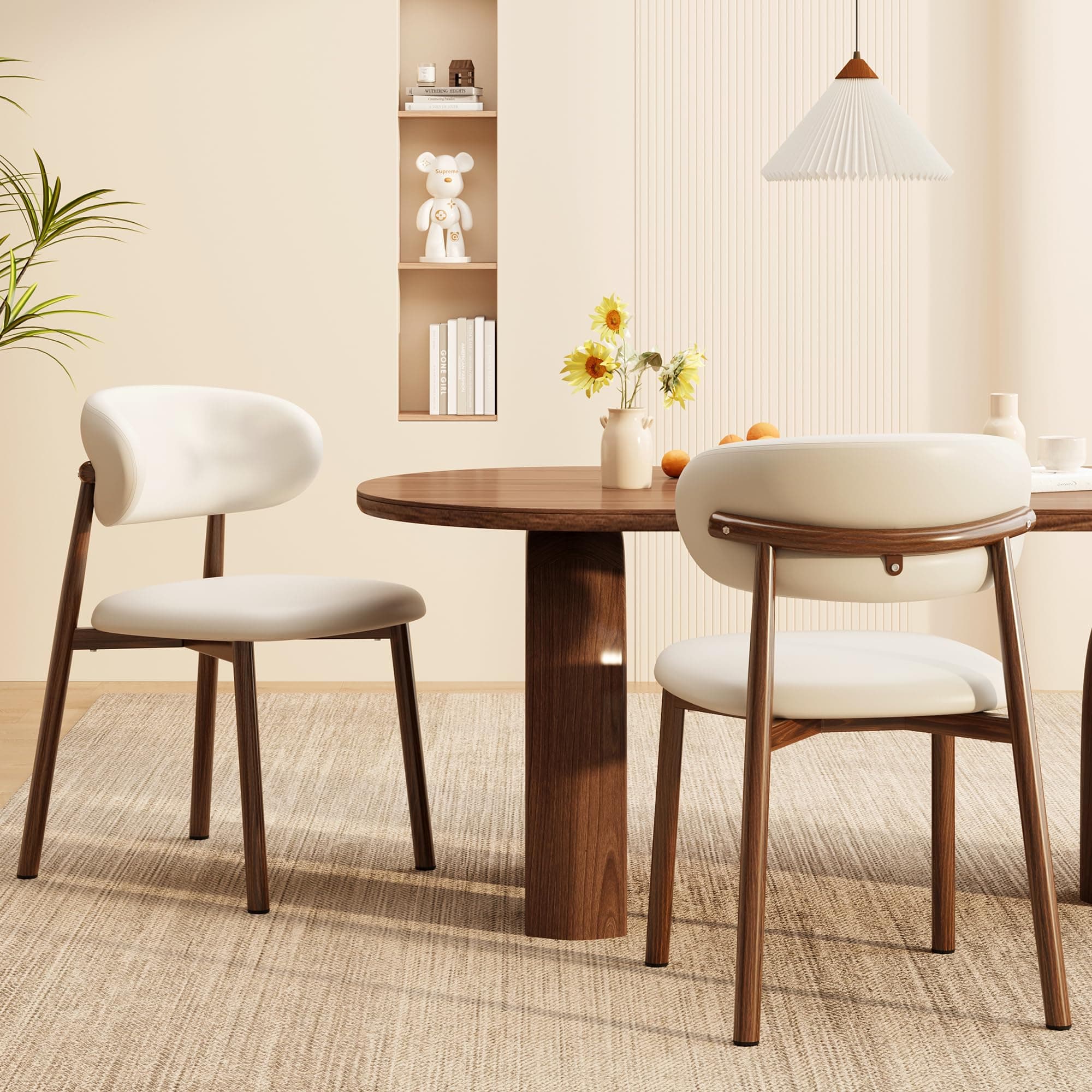 JCAJCA Kitchen Dining Chairs Set of 2 Modern Upholstered Leather Farmhouse Dining Room Chair with Metal Legs, Walnut Leg/Beige