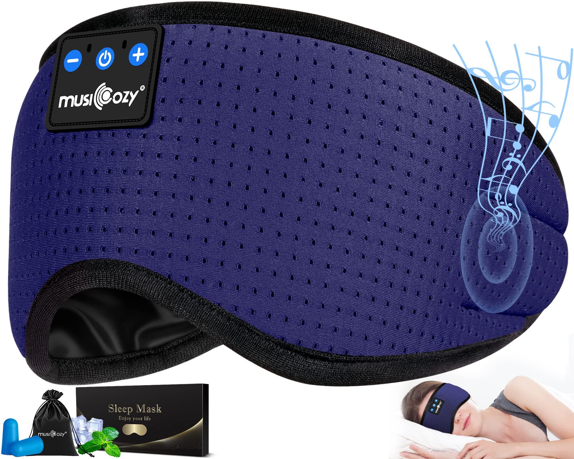 MUSICOZY Breathable 5.4 Sleep Headphones Eye Mask Headband for Side Sleeper