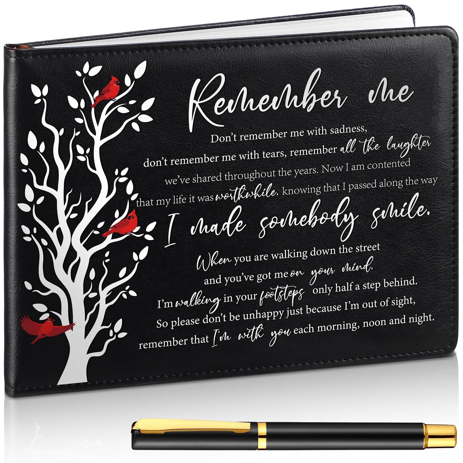 Yingzhao Memorial Funeral Guest Book with Pen 144 Pages Cardinal Funeral Guest Sign in Book for Memorial Service Celebration of Life Party Supplies in Loving Memory(Remember Me)