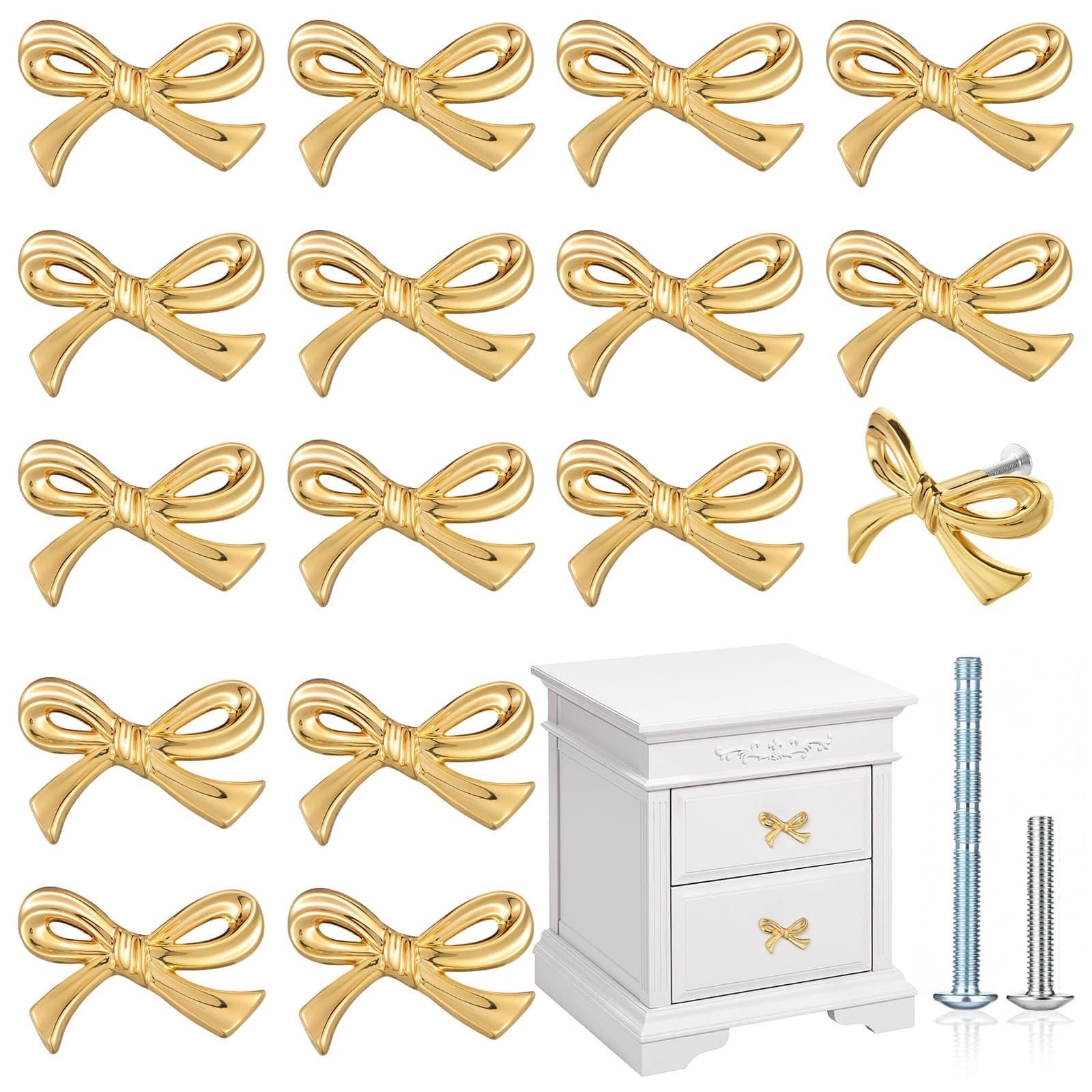 MorningRo Bow Drawer Knobs Metal Bow Dresser Knobs Vintage Handles for Dresser Gold Handles for Home Bedroom Kitchen Cabinets Hardware Cupboard (Normal Size,16 Pcs)