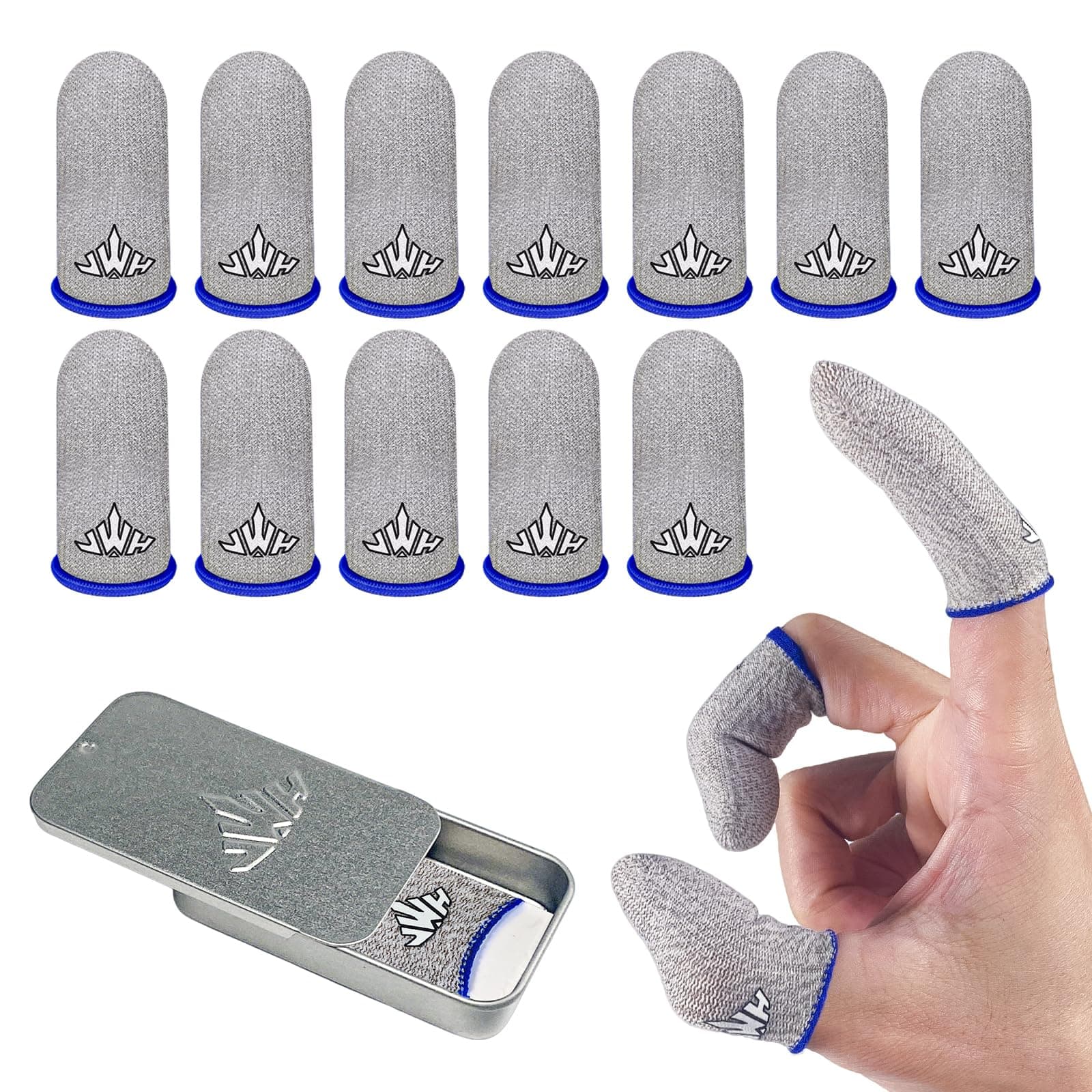 JWH Ultra-Thin Silver Fiber Gaming Finger Sleeves,White Thumb Sleeves Mobile Gaming Cots,12 Pack Gaming Finger Gloves for PUBG,with Storage Box,High Sensitivity,Silky and Sweat-Proof, Dedales Gamer