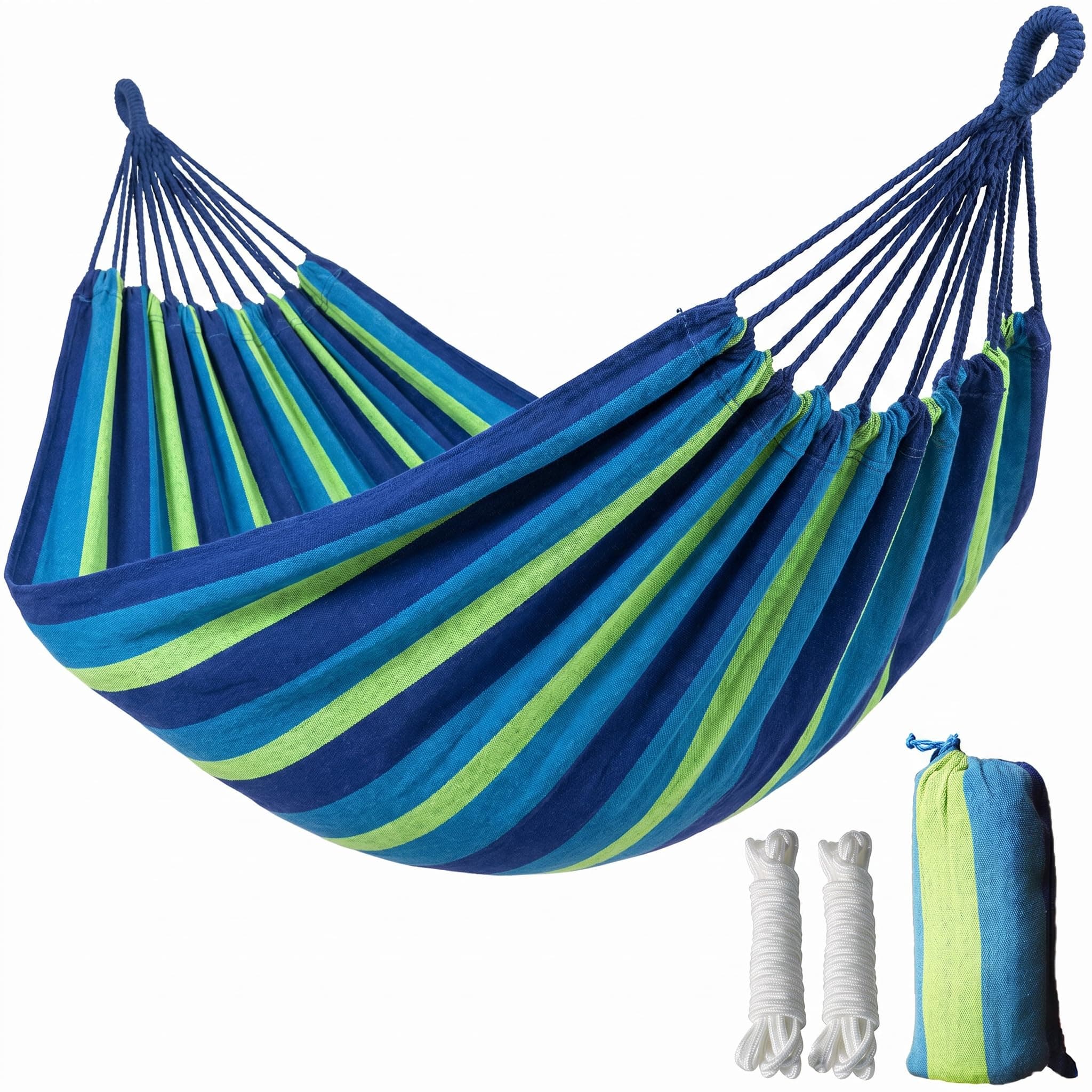 2 Person Canvas Hammock - 108" x 59" Portable Double Hammock with Carrying Bag & Tie Ropes, 440 Lbs Weight Capacity, Breathable Colorful Hanging Bed for Backyard, Patio, Beach & Camping