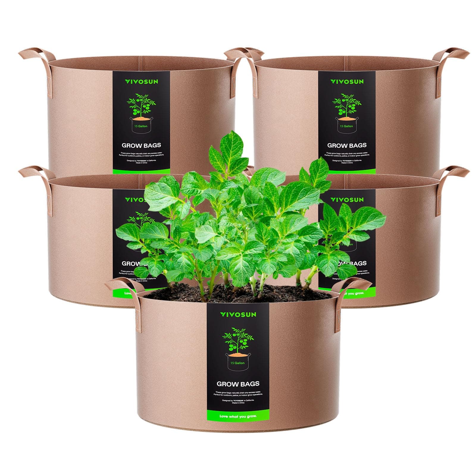 VIVOSUN 5-Pack 15 Gallon Plant Grow Bags Fabric Pots with Handles