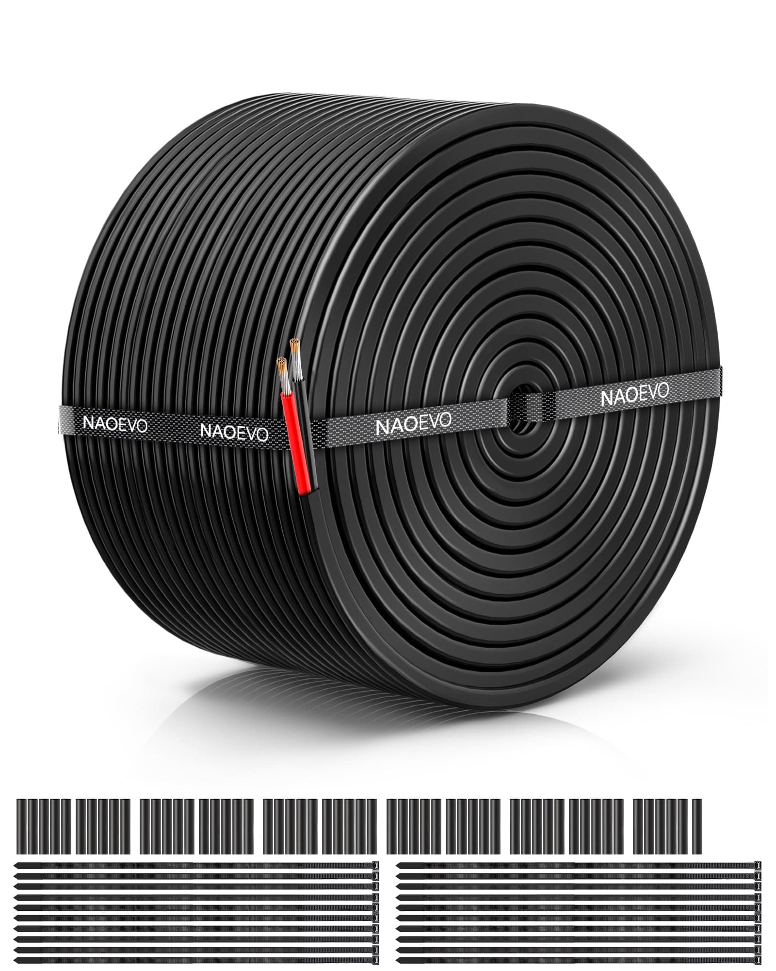 NAOEVO 20 Gauge Wire 2 Conductors, Tinned Copper Electrical Wire 12V, 100FT