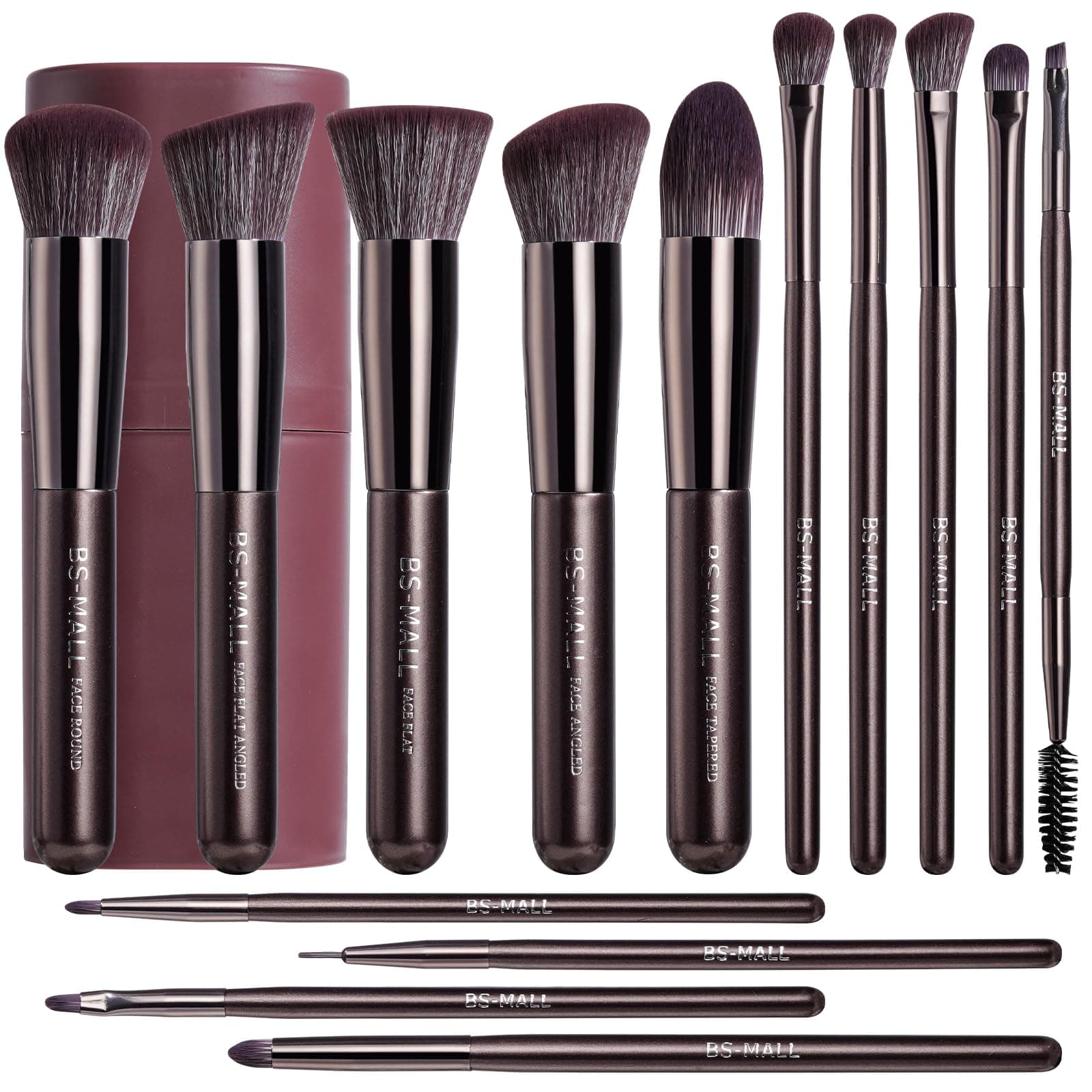 BS-MALL 14 Pcs Professional Makeup Brushes Set with Travel-friendly Case - Perfect for Eyeshadow Brush & Foundation Brush for Liquid Makeup - Gift for Daily Use & Multi Purpose Application