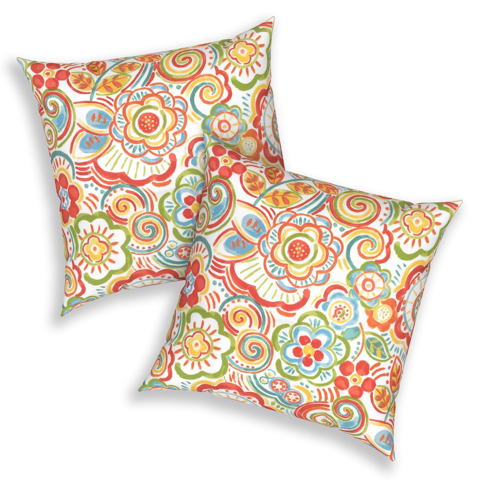 Melody Elephant Outdoor Throw Pillows with Inners, All Weather Patio Pillows Set of 2, Square Pillows Decorative for Home Garden Furniture, 20x20 Inch, Flower Multi
