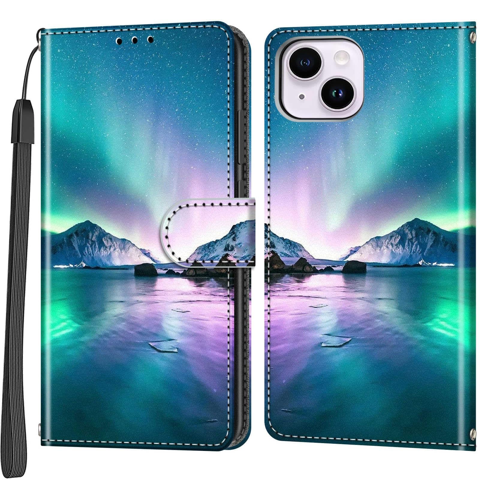 Haninsuze Case Wallet for iPhone 14 Plus, [Kickstand] 3 Card Holder Stand [Shockproof TPU Interior Shell], PU Leather Magnetic Protective Flip Cover 6.7", Ice Sea