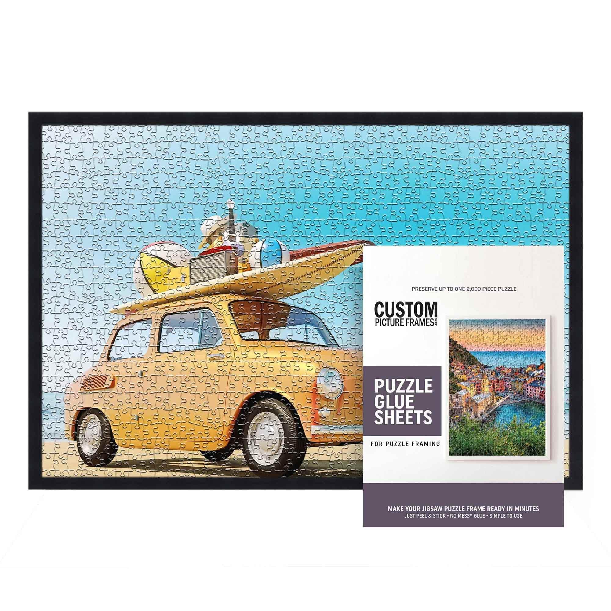 26.5x38.5 Frame Puzzle Kit with Glue Sheets | Black Mid Century Picture Frame | Real Wood with UV Resistant Acrylic Front | Made to Preserve and Display Puzzles Measuring 26.5x38.5 Inches