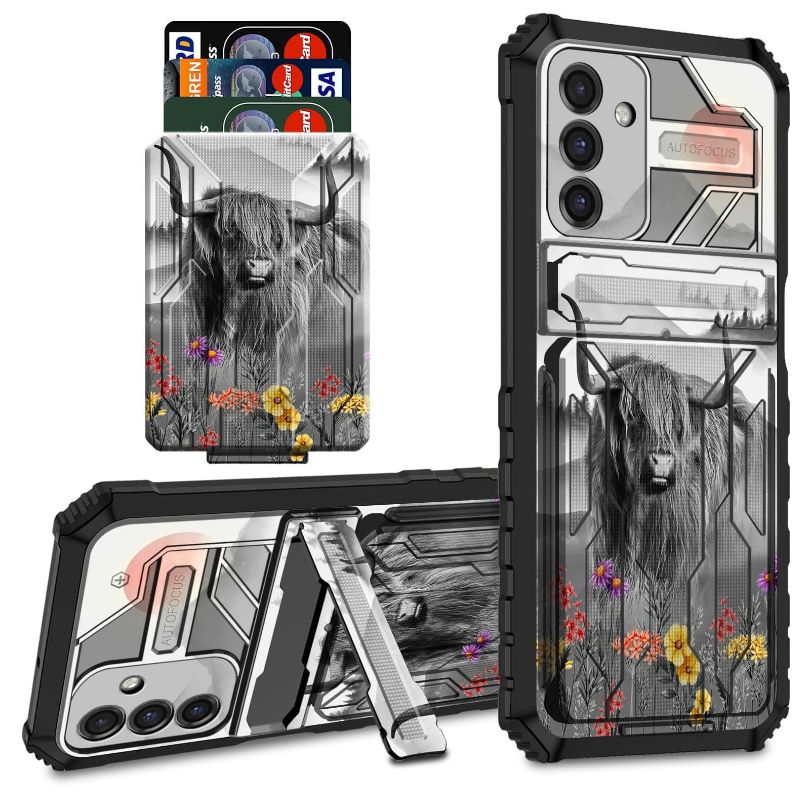 CGFGHHUY for Samsung Galaxy S24 Plus Case Wallet Case with Credit Card Holder & Kickstand Dual Layer Hard PC Soft TPU Protective Cover for Samsung Galaxy S24 Plus 6.7 inch 2024 - Cow Flowers