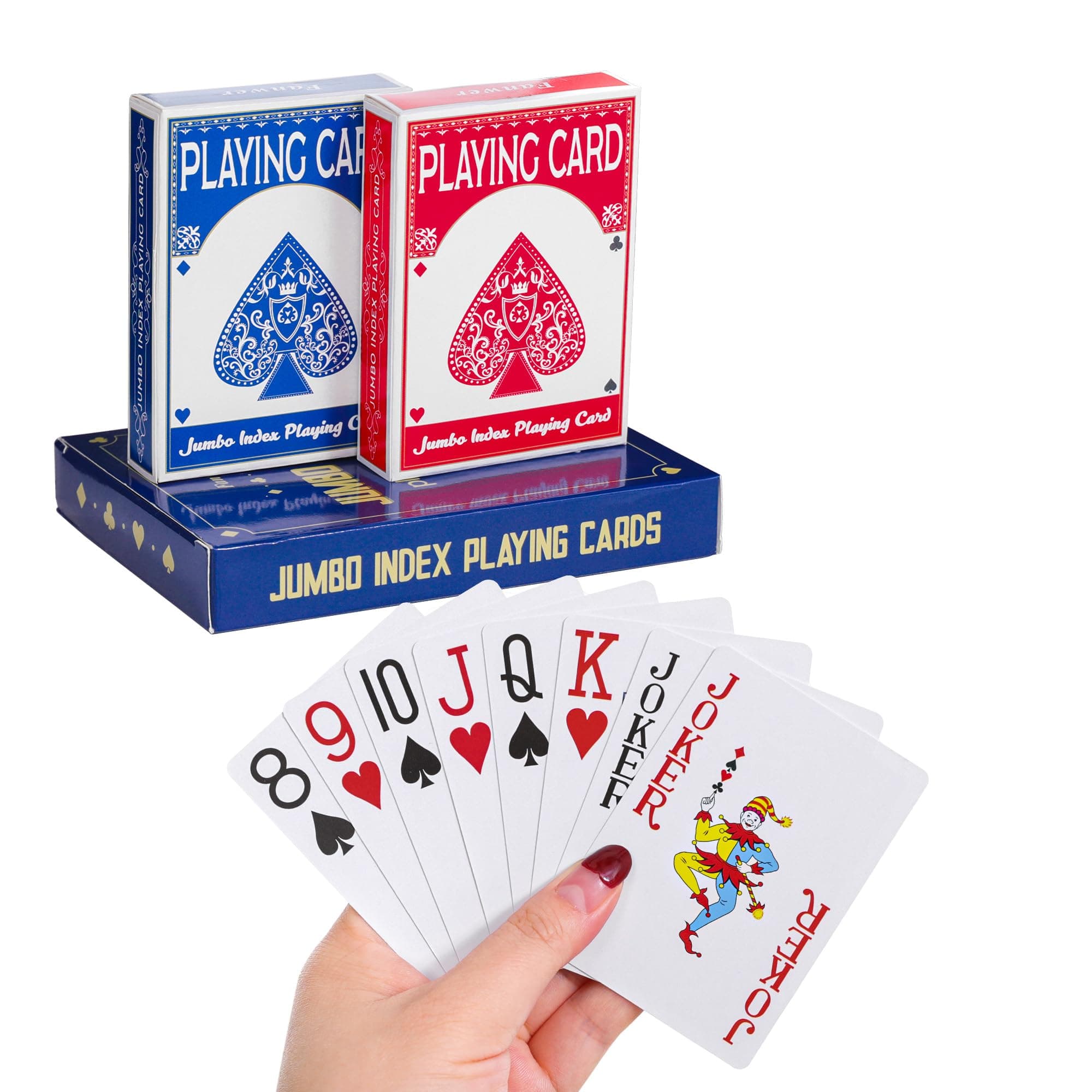 Fanwer Large Print Playing Cards, Deck of Cards for Seniors, Vision Impaired, Low Vision Crowd, Poker Playing Cards for Blackjack, Euchre, Canasta Cards Game, Jumbo Index, 2 Pack