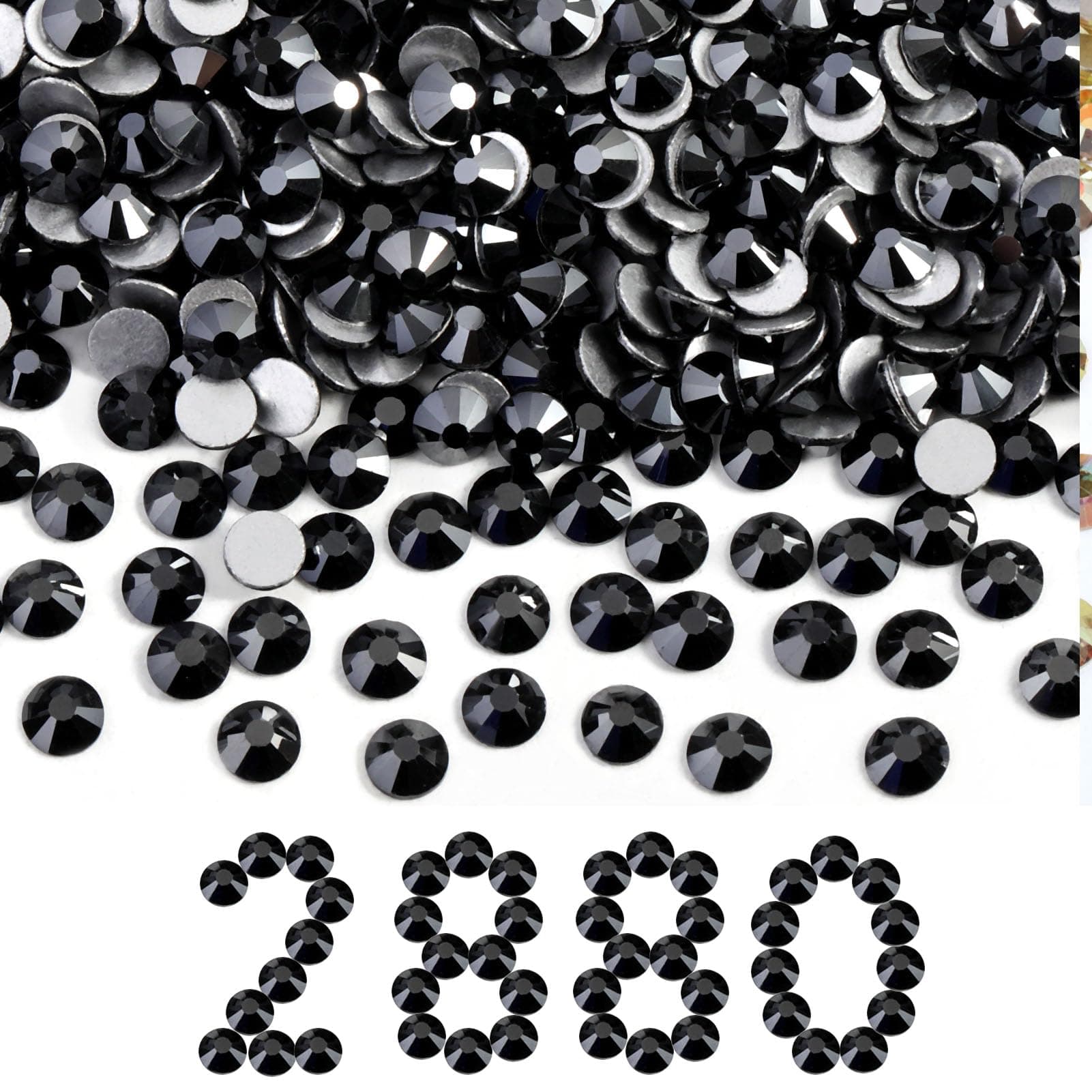 Beadsland Flatback Rhinestones Bulk, 2880pcs Rhinestones for Nails Crafts Clothes DIY Decoration, Jet Hematite, SS30, 6.3-6.5mm