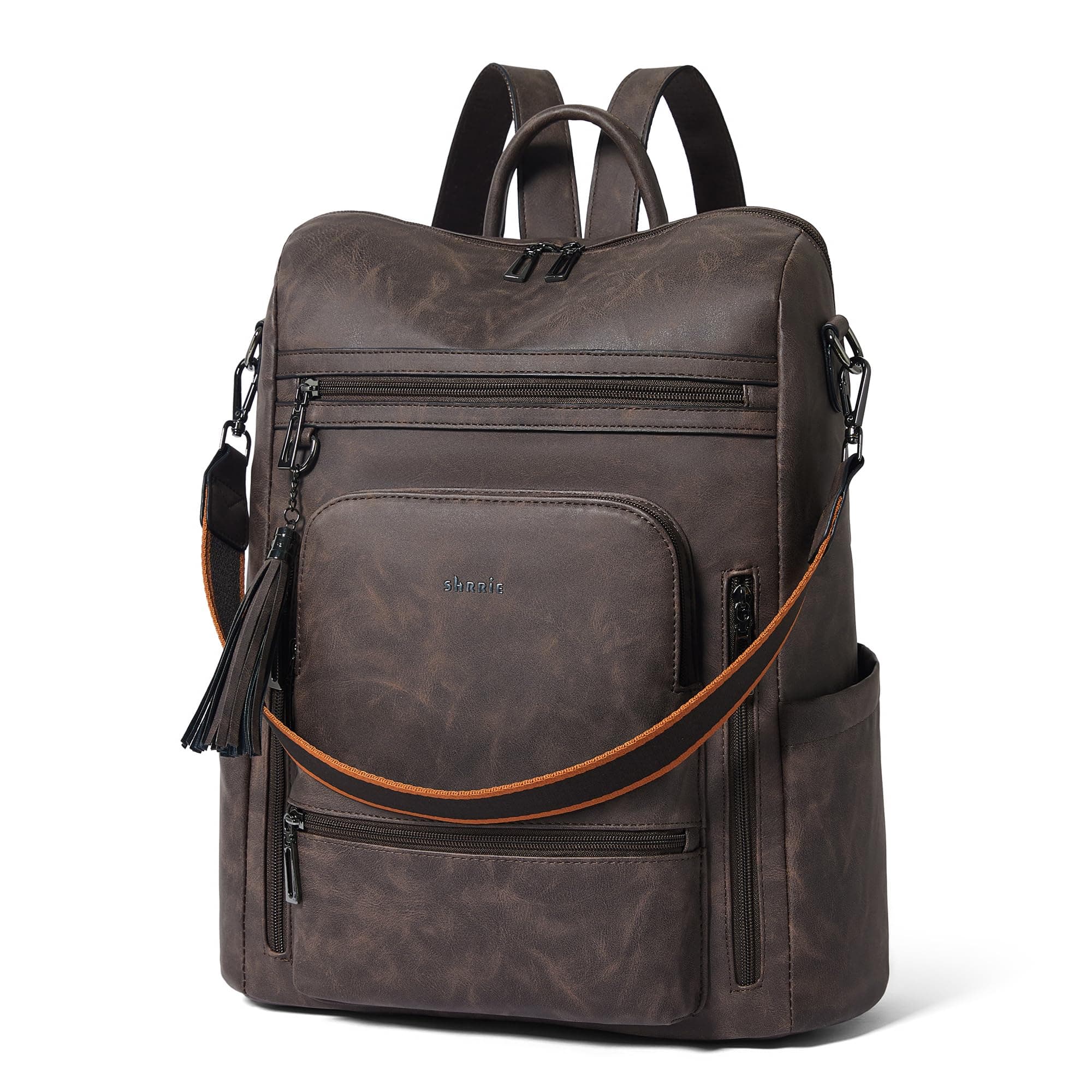 Shrrie Laptop Backpack for Women Vegan Leather 15.6 inch Laptop Bag Large Travel Backpack Purse for Business College Work Camel4