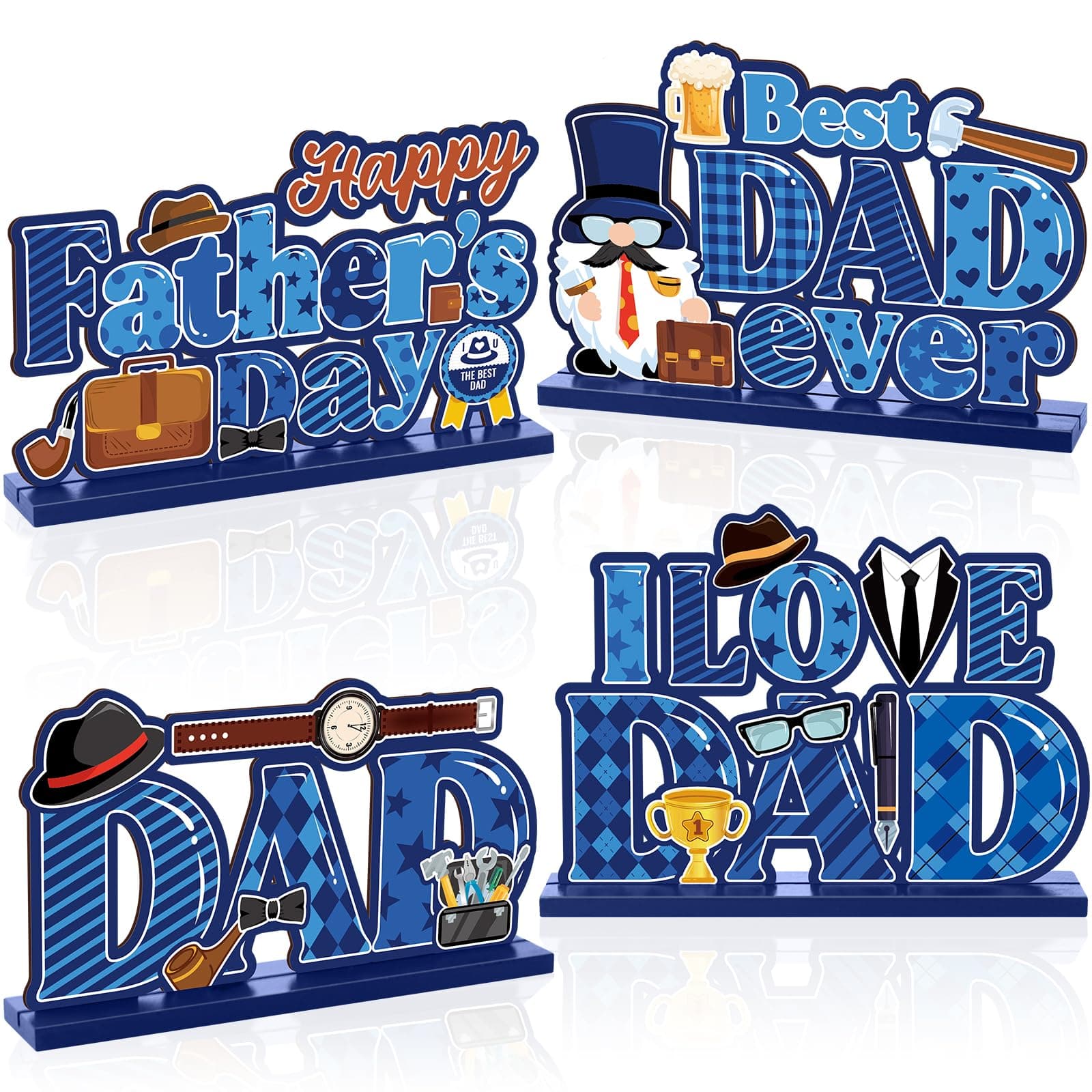 gisgfim 4Pcs Father's Day Party Table Decorations Wooden Father's Day Party Table Centerpieces Father's Day Gnome Sign Best Dad Ever Party Table Centerpieces for Father's Birthday Party Gift Supplies