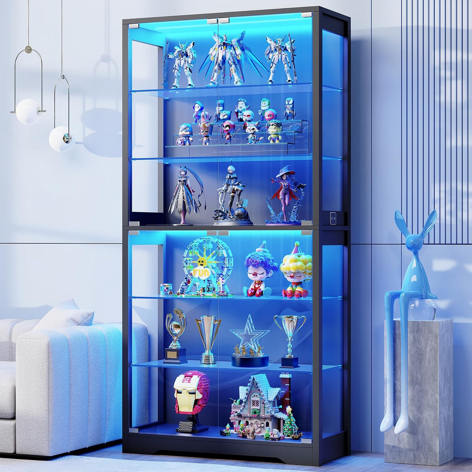 BROTTAR 71" Tall Display Cabinet with Glass Door and 3-Color Lights
