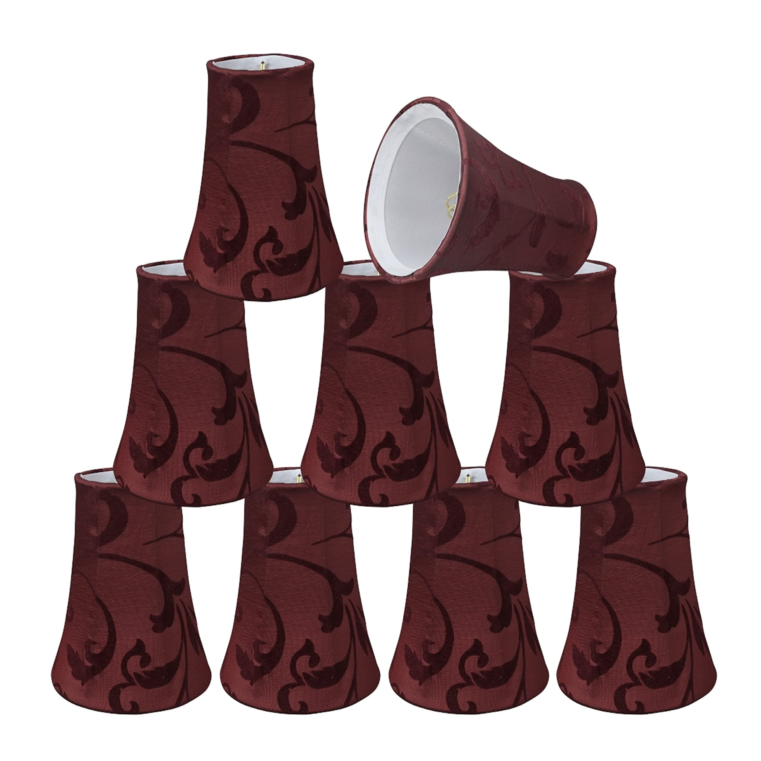 Aspen Creative 30249-9A, Bell Clip-On Chandelier Lamp Shade, Red, 2-1/2" Top x 4" Bottom x 5" Slant Height, Set of 9