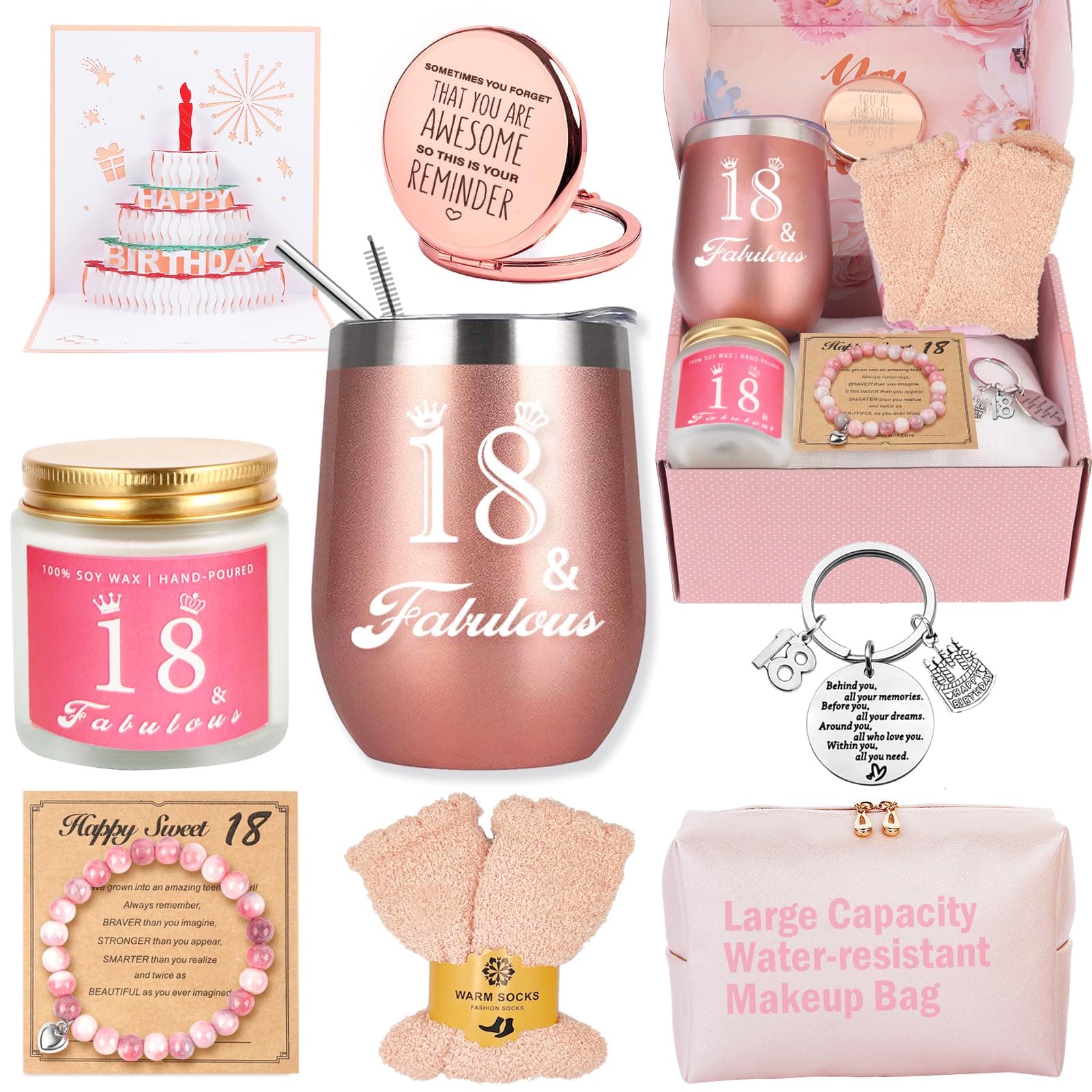 18th Birthday Gifts for Girls, Happy Birthday Basket Gifts Box for Her Friends Female Mom Wife Daughter Sister Girlfriend Coworker Bestie Women Birthday Unique, 18 Year Old Birthday Gifts for Girls