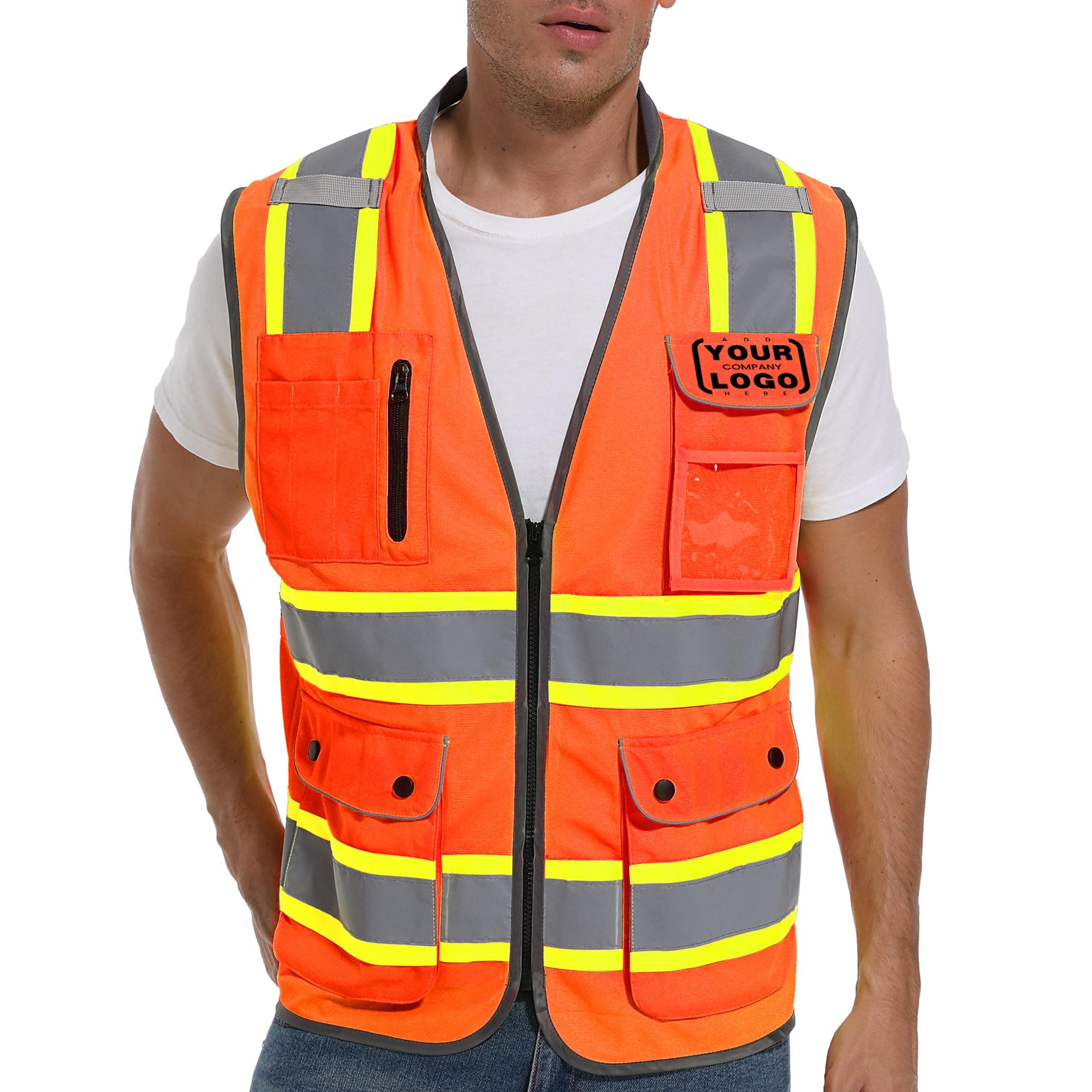 ArcRidge Reflective Safety Vest for Men and Women - Dual Tone Strips Class 2 High Visibility Construction Vest (Orange-Custom, XX-Large)