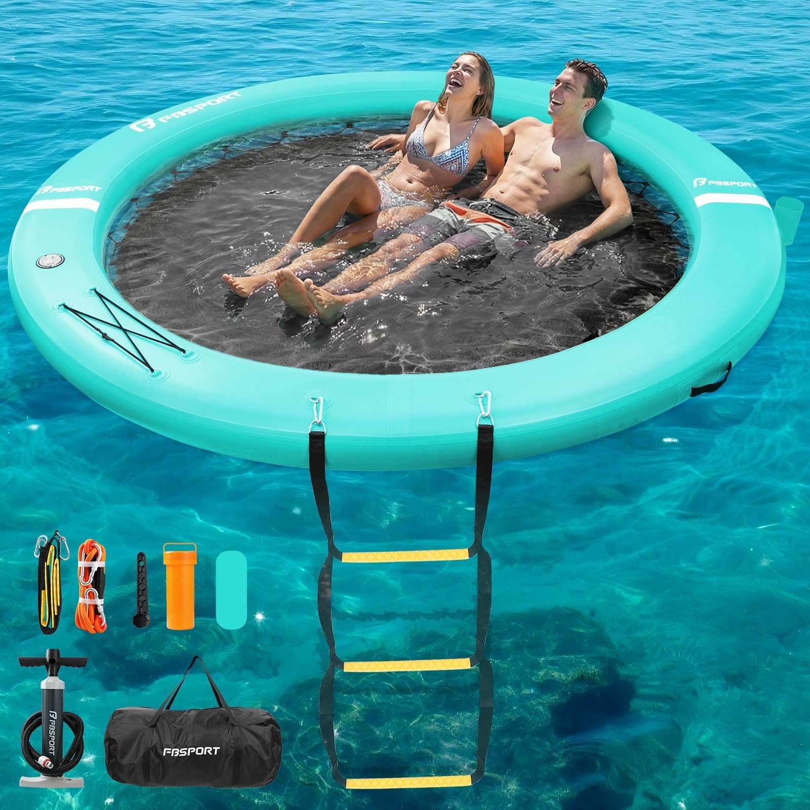 FBSPORT Inflatable Water Hammock for Parties, 6FT Pool Round Float Ring Sunchill Float Ring with W/Cupholder, Portable Inflatable Raft for Family and Friends, Fits Multiple People