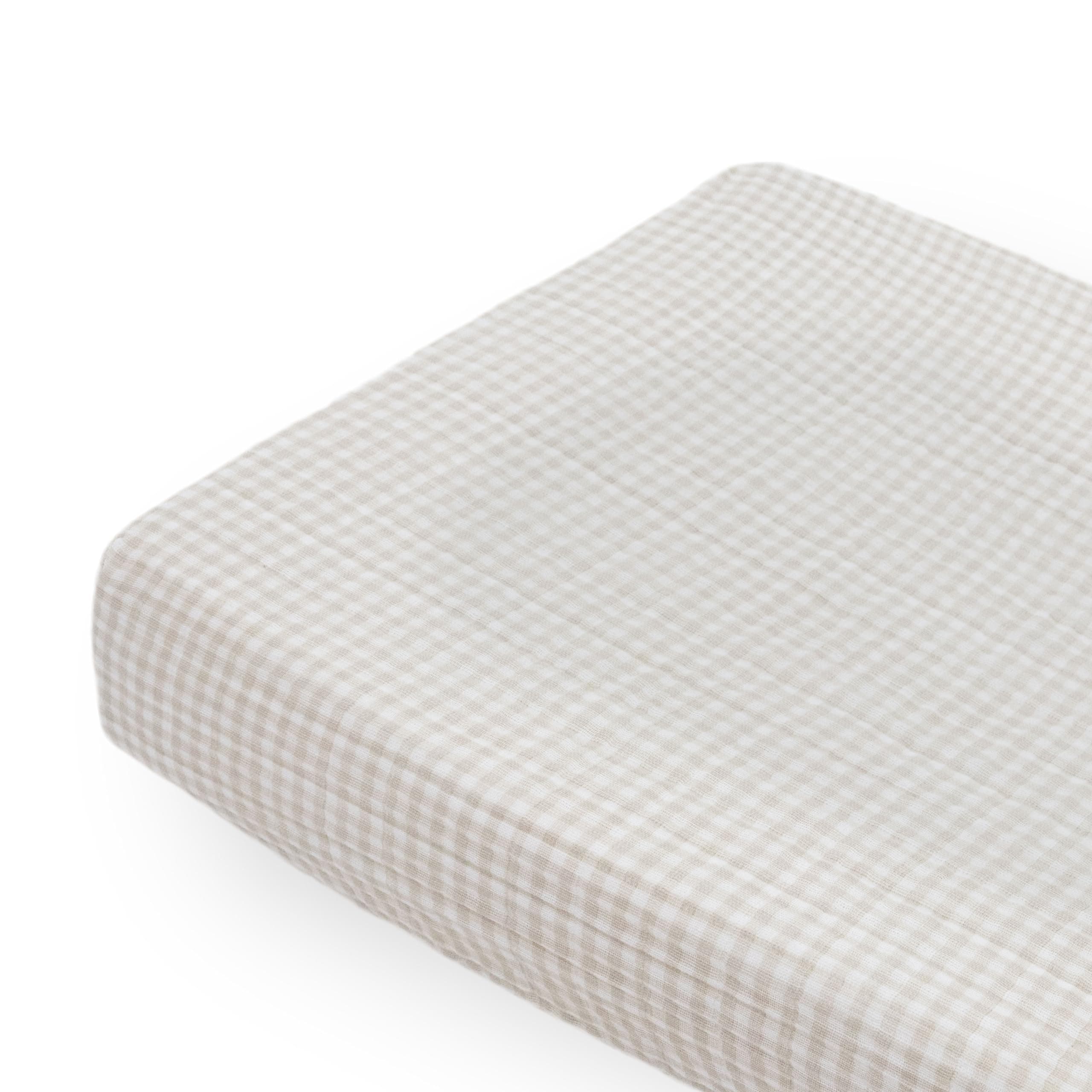 Little Unicorn Premium Changing Pad Cover | Extra Soft & Breathable Muslin Fabric (Tan Gingham)