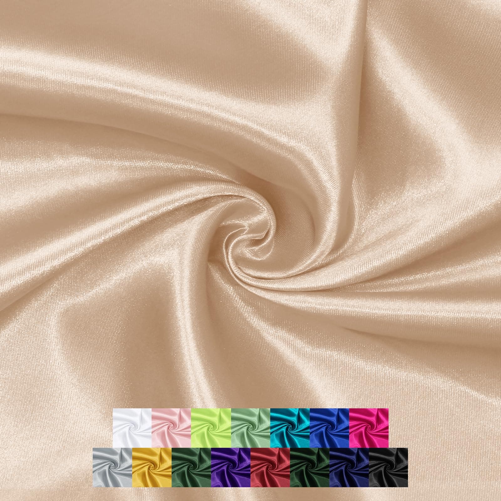 P Pothuiny 3 Yards x 60 Inch Wide Beige Satin Fabric by The Yard, Silky Charmeuse Satin Fabric for Bridal Wedding Dress Decor DIY Apparel Crafts