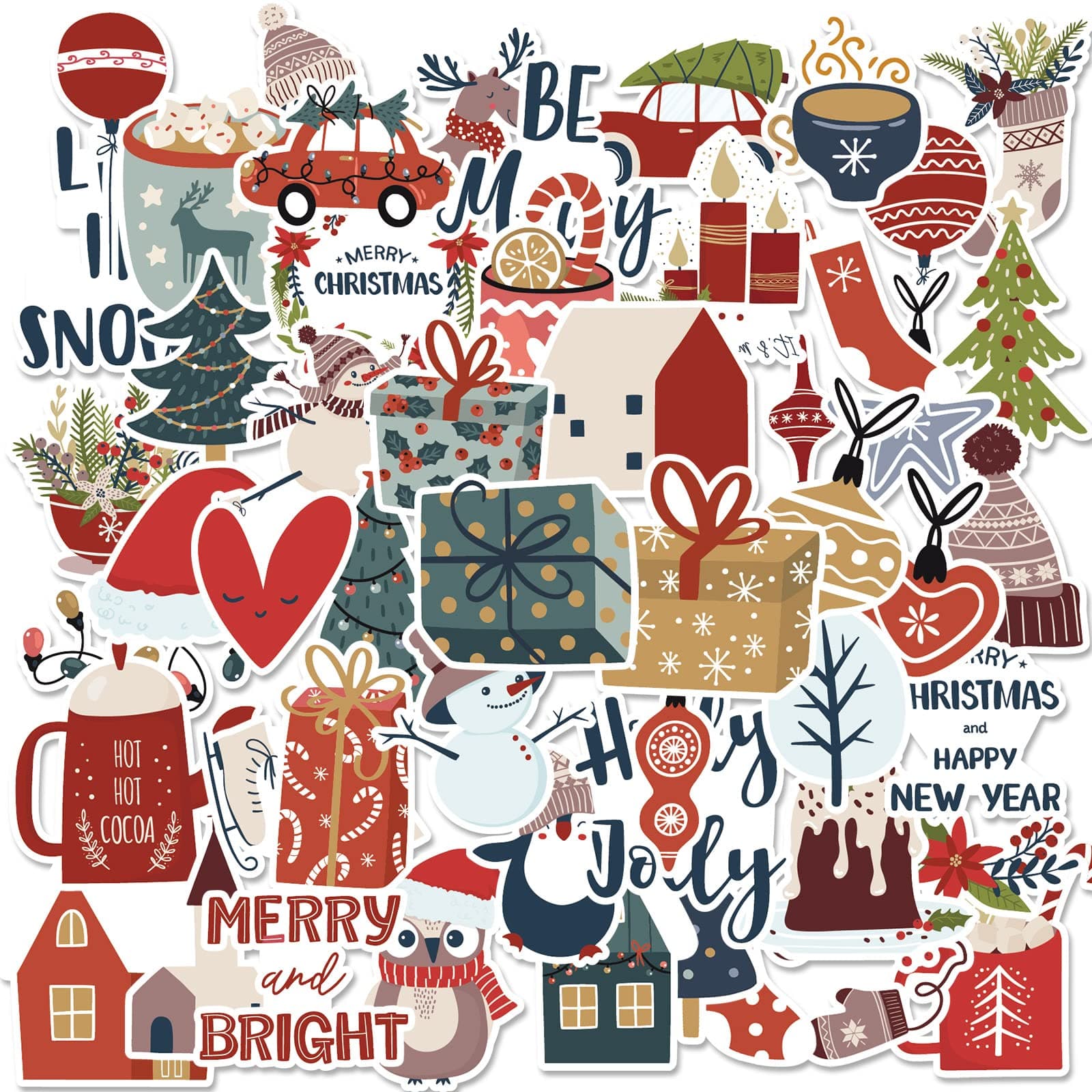 Christmas Stickers for Kids 50pcs, Merry Christmas Cute Sticker for Adults Teens, Funny Vinyl Water Bottle Stickers for Holiday Xmas Crafts Cards