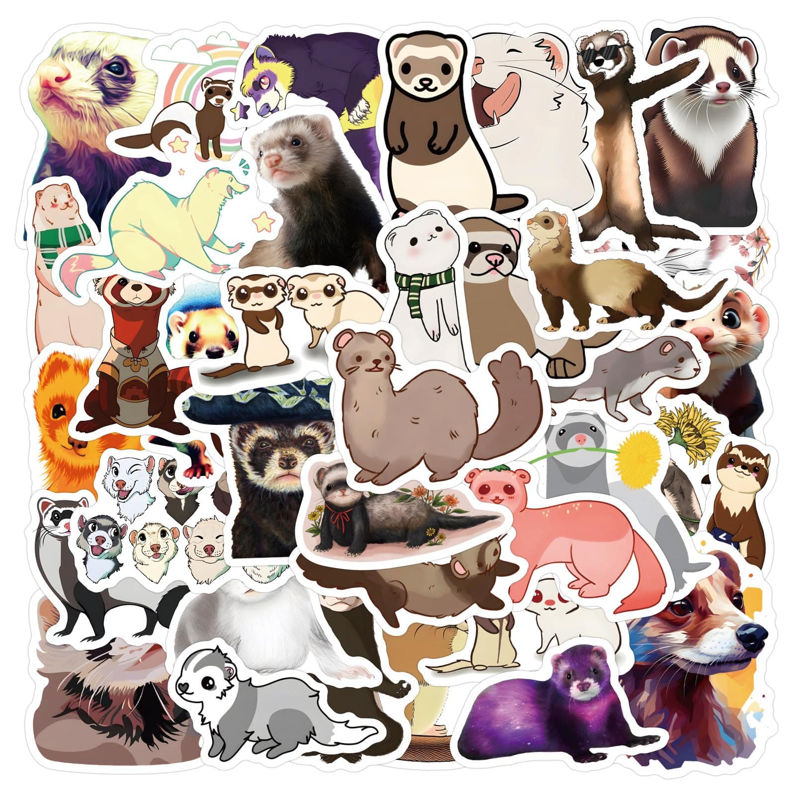 55Pcs Ferret Stickers Waterproof Vinyl Decals for Adult Teen Kids Cup Water Bottles Laptop Luggage Computer Mobile Phone Guitar Skateboard Decoration (Ferret)