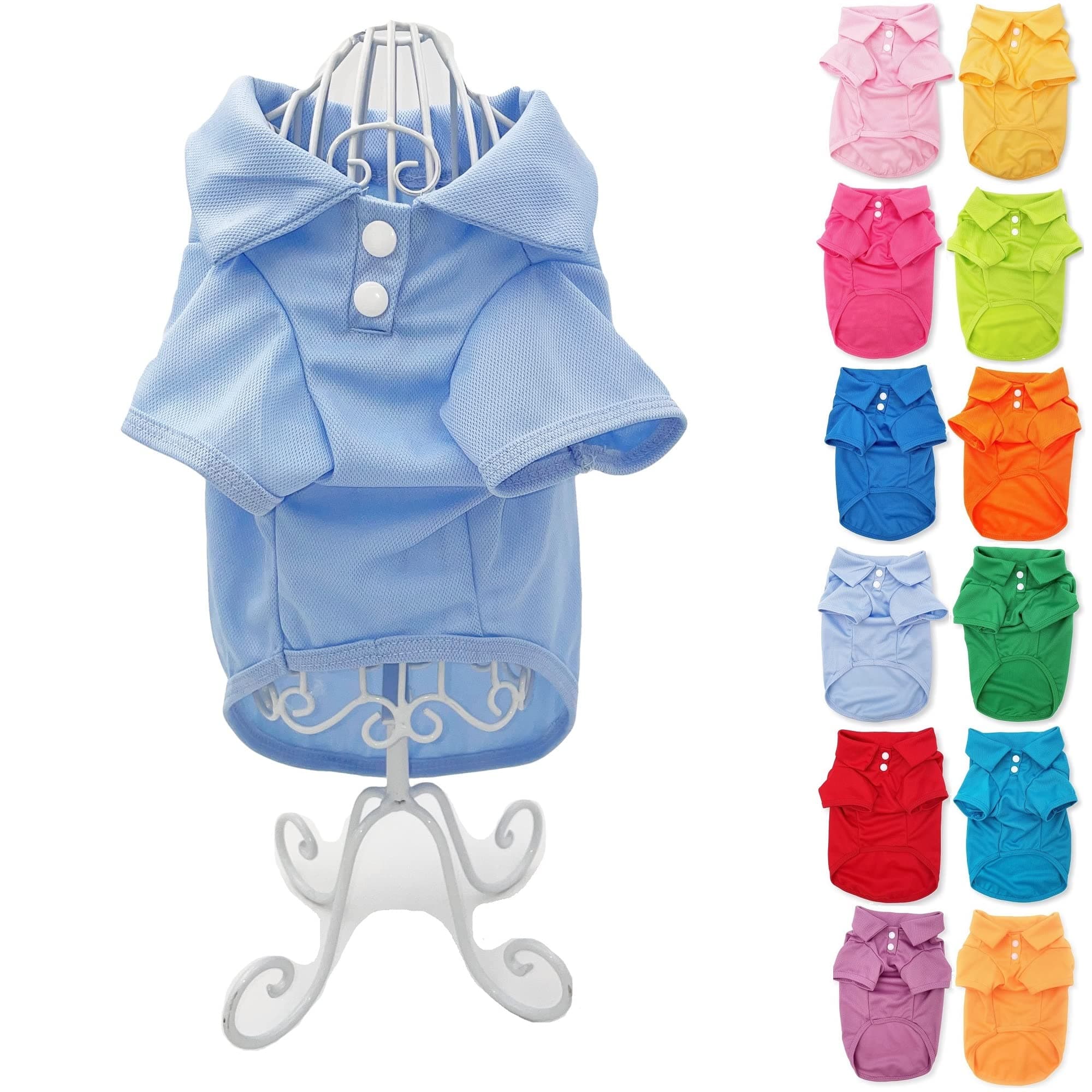 Cute Puppy Cat Dog Polo Shirt T-Shirt Solid Clothes Apparel for Small Pet (XXS: Length - 8", Blue Sky)