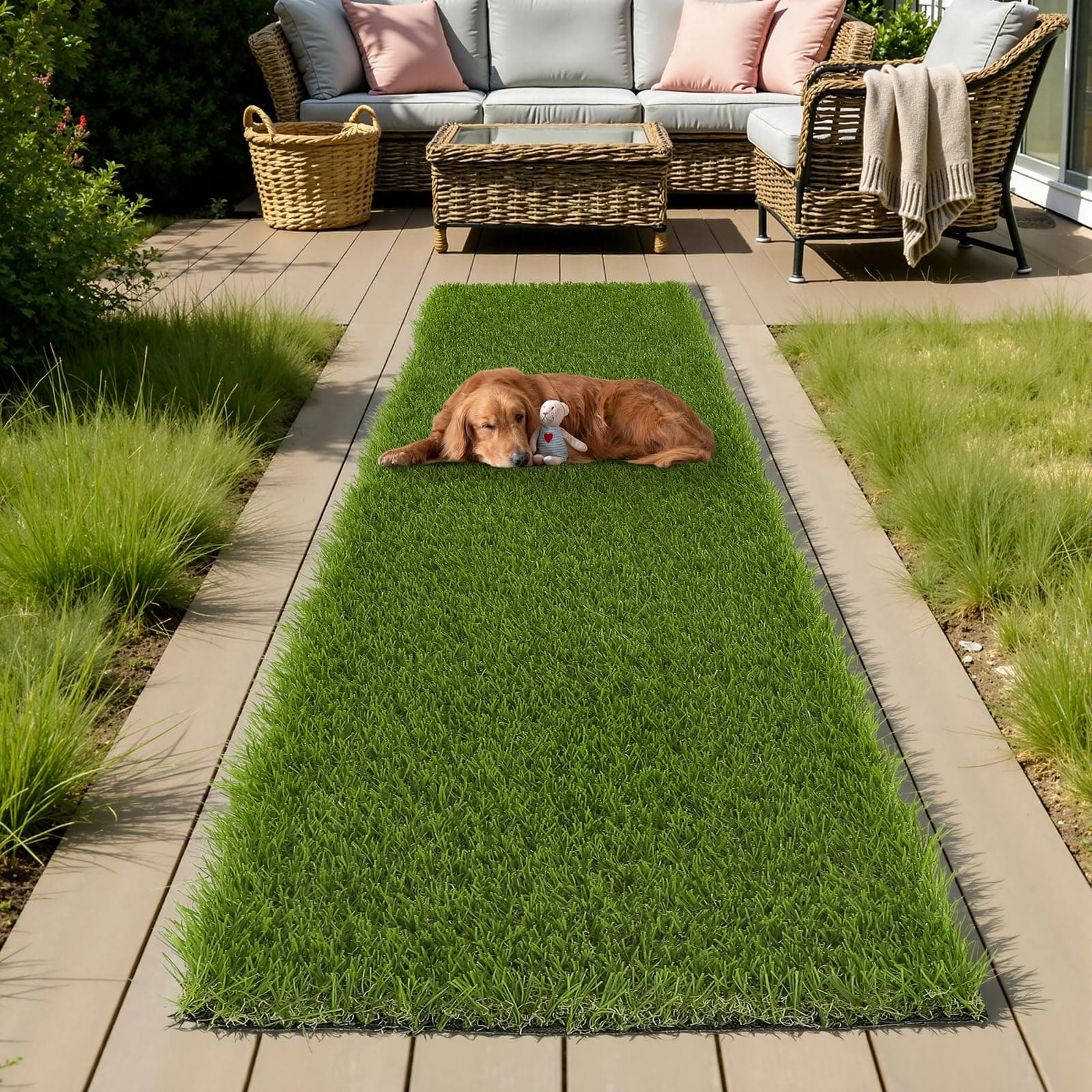 HEBE Artificial Grass Rug Outdoor Doormats 2' X 6' Fake Grass Artificial Turf Mat Turf Rugs with Drainage Hole 1.4in High Pile Patch Carpet for Dogs Garden Lawn Patio Balcony Landscape